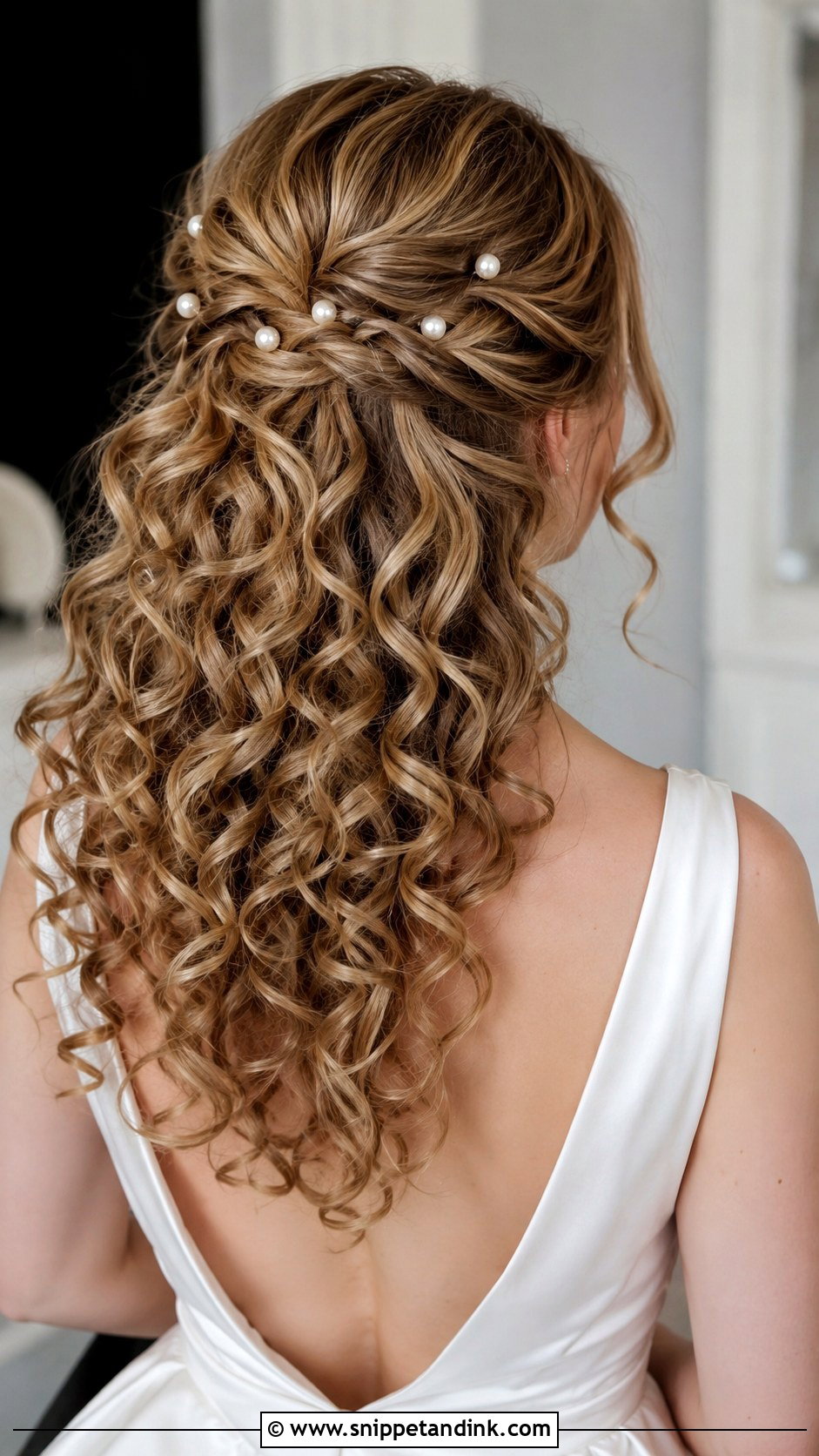 Curly Hair With Pearl Pins - Snippet and Ink - 25 Curly Bride Hairstyles