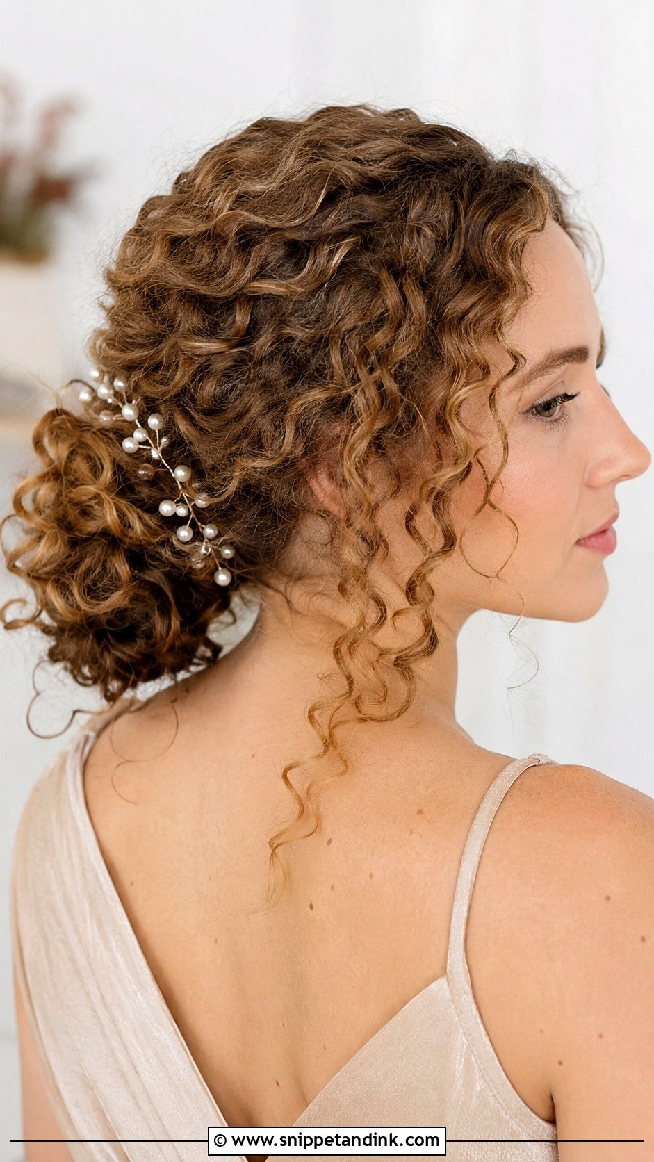 Curly Hair With Pearl Pins Bridesmaid Hair - Snippet and Ink - 20 Naturally Curly Bridesmaid Hairstyles