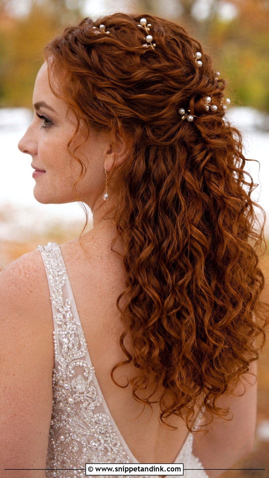 Curly Hair With Pearl Pins Wedding Hairstyle - Snippet and Ink - 20 Natural Curly Hairstyles for Wedding