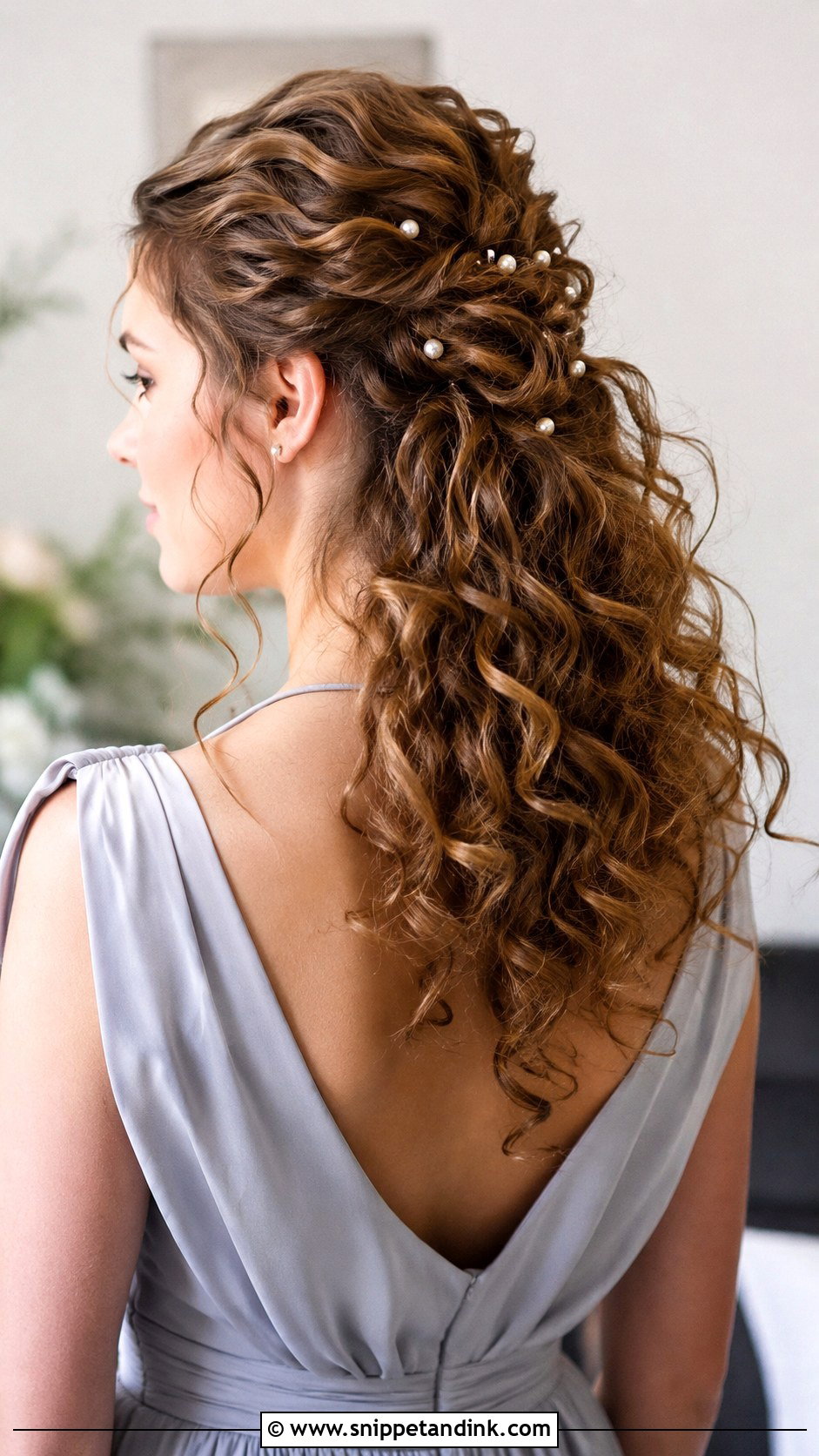 Curly Hair With Pearl Pins - Snippet and Ink - 20 Bridesmaid Hairstyles for Curly Hair