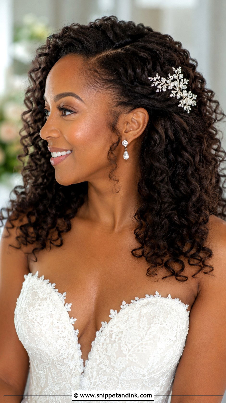Curly Hair With Pinned Back Sides - Snippet and Ink - 30 Curly Bridal Hair Ideas