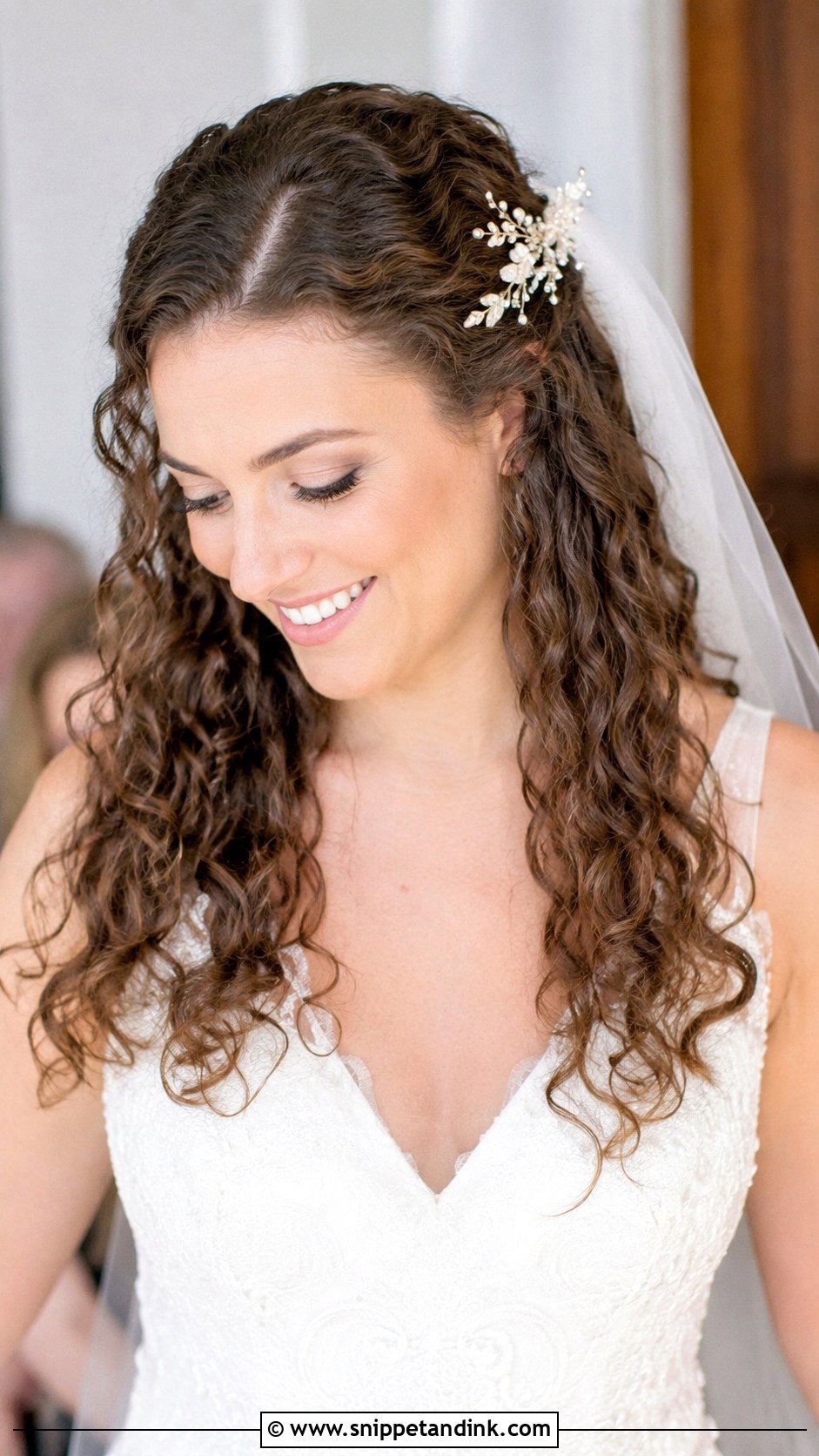 Curly Hair With Pinned Back Sides - Snippet and Ink - 25 Curly Hair Bride Hairstyles