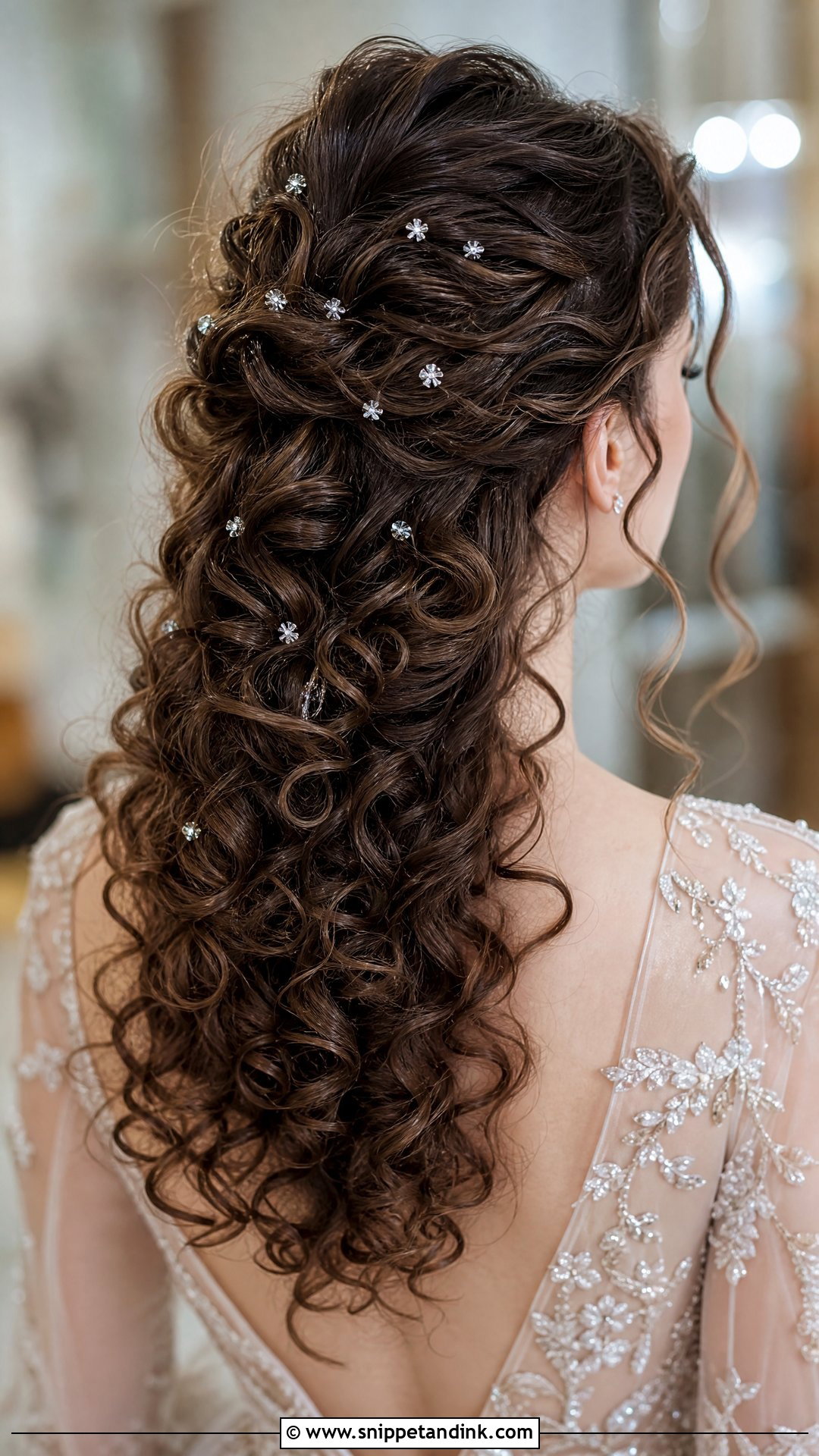 Curly Hair With Rhinestone Pins - Snippet and Ink - 30 Curly Bridal Hair Ideas