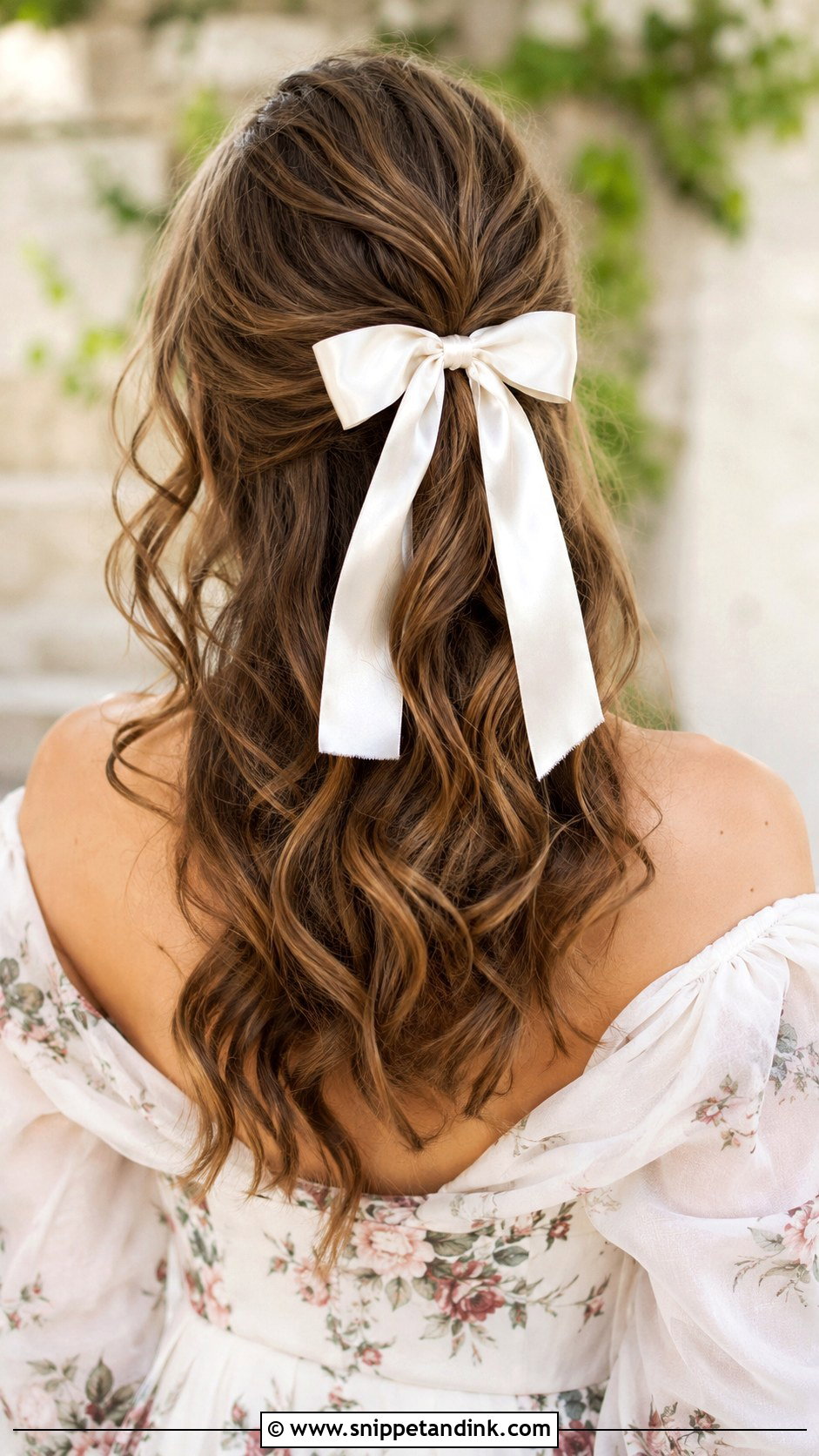 Curly Hair With Ribbon Bow - Snippet and Ink - 25 Long Curly Wedding Hair Ideas