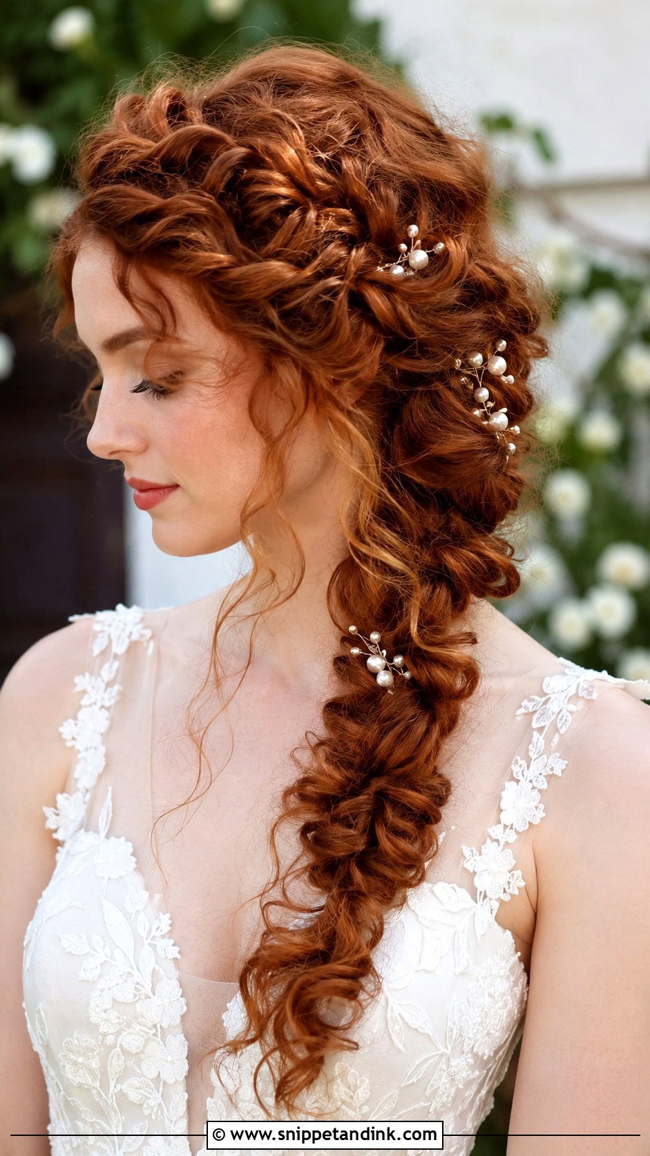 Curly Hair With Side Braid - Snippet and Ink - 25 Curly Bride Hairstyles