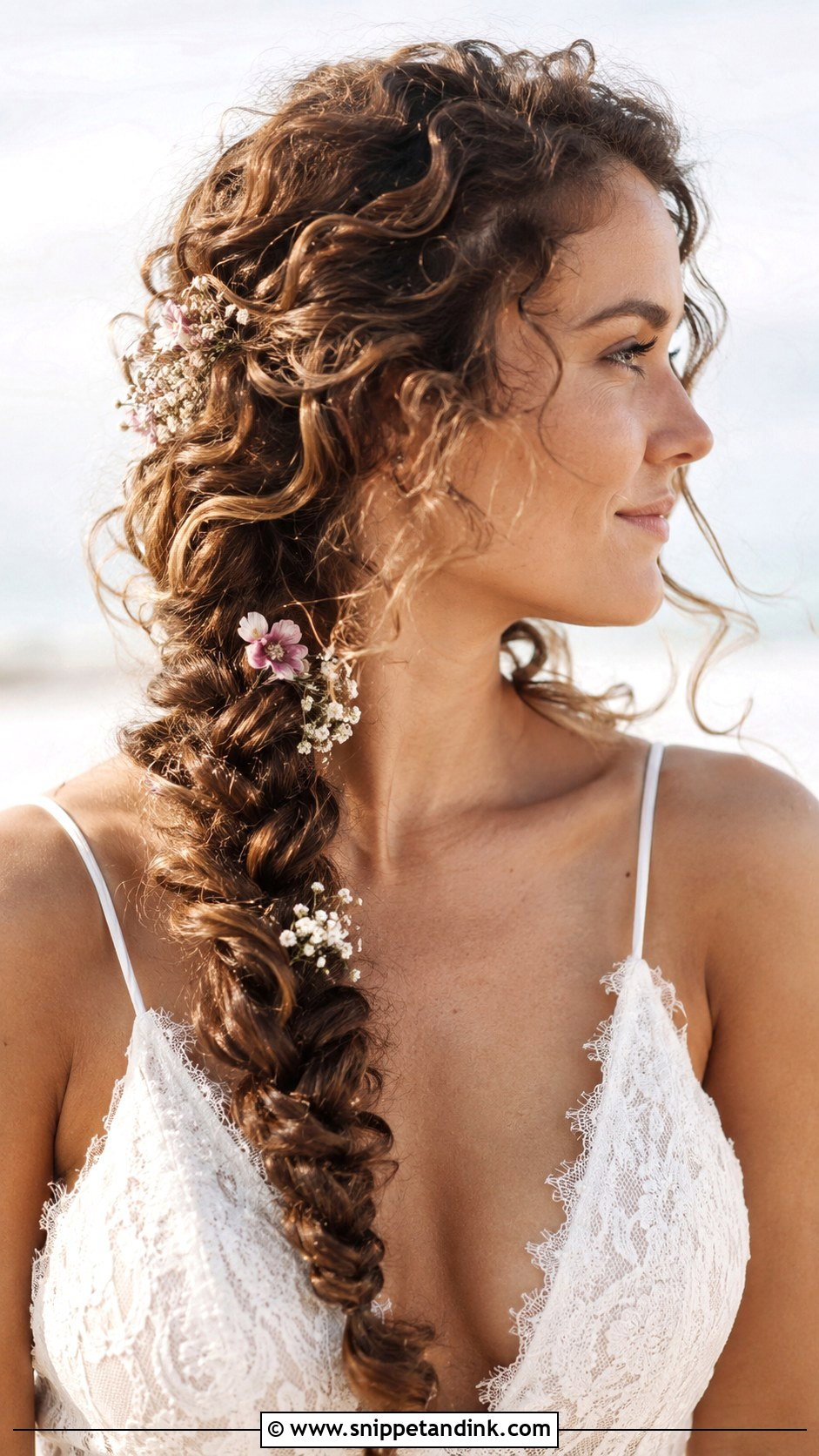 Curly Hair With Side Braid - Snippet and Ink - 25 Curly Hair Bride Hairstyles