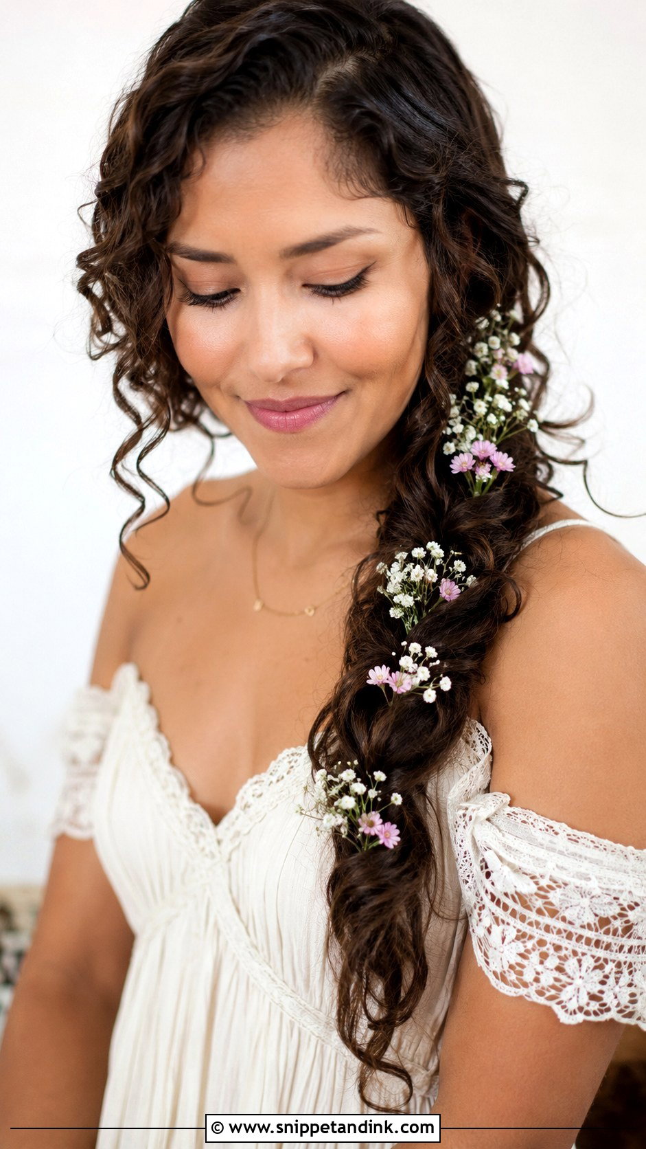 Curly Hair With Side Braid - Snippet and Ink - 25 Curly Hair Wedding Guest Hairstyles