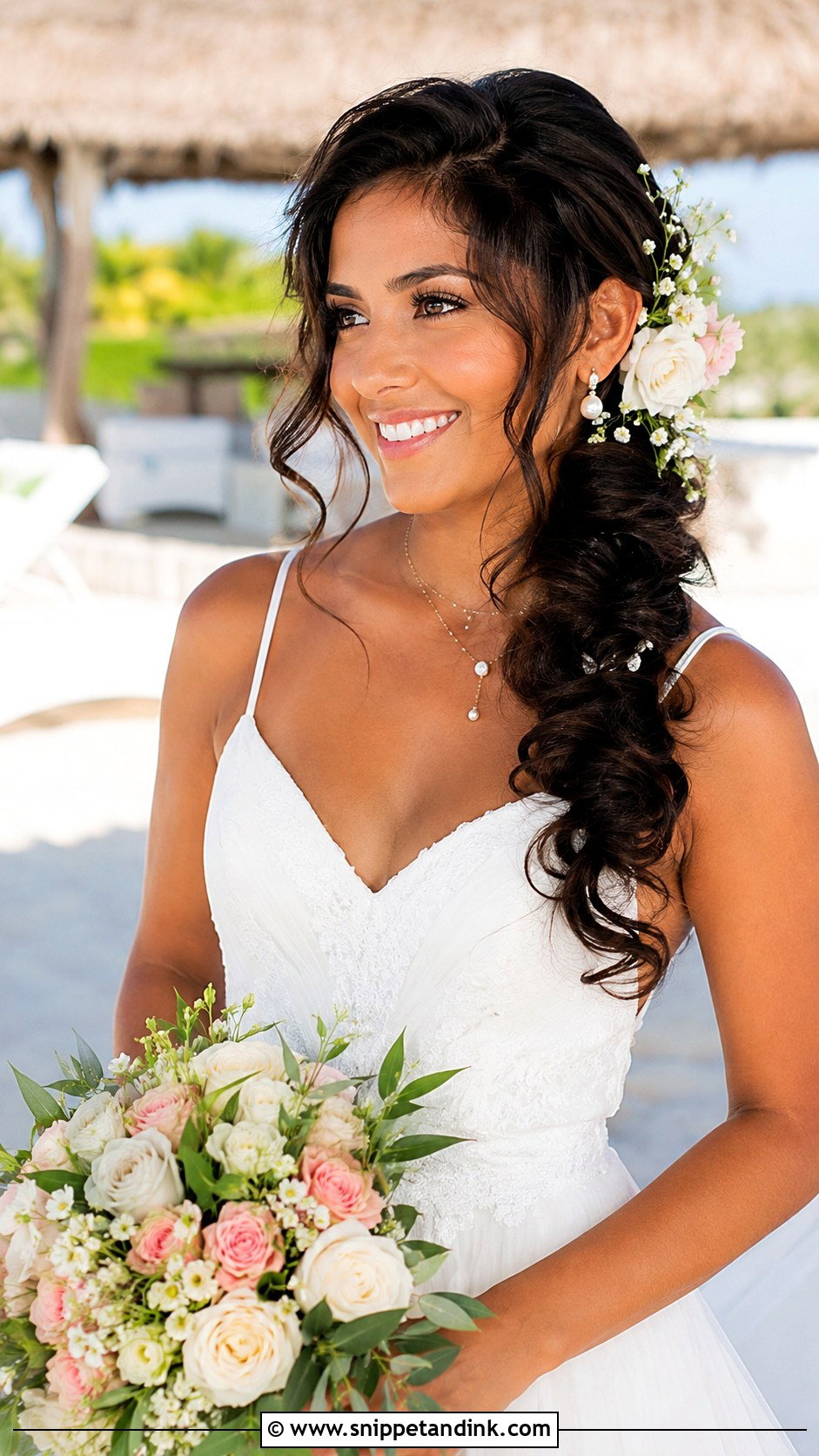 Curly Hair With Side Braid Wedding Hairstyle - Snippet and Ink - 20 Natural Curly Hairstyles for Wedding