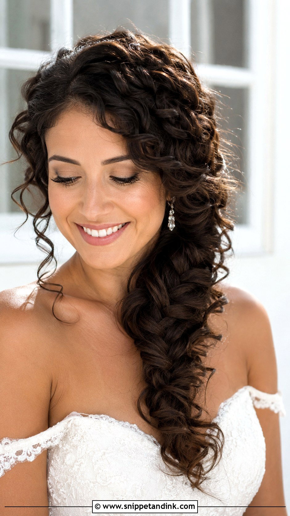 Curly Hair With Side Braid for Wedding - Snippet and Ink - 25 Curly Hairstyle for Wedding Ideas