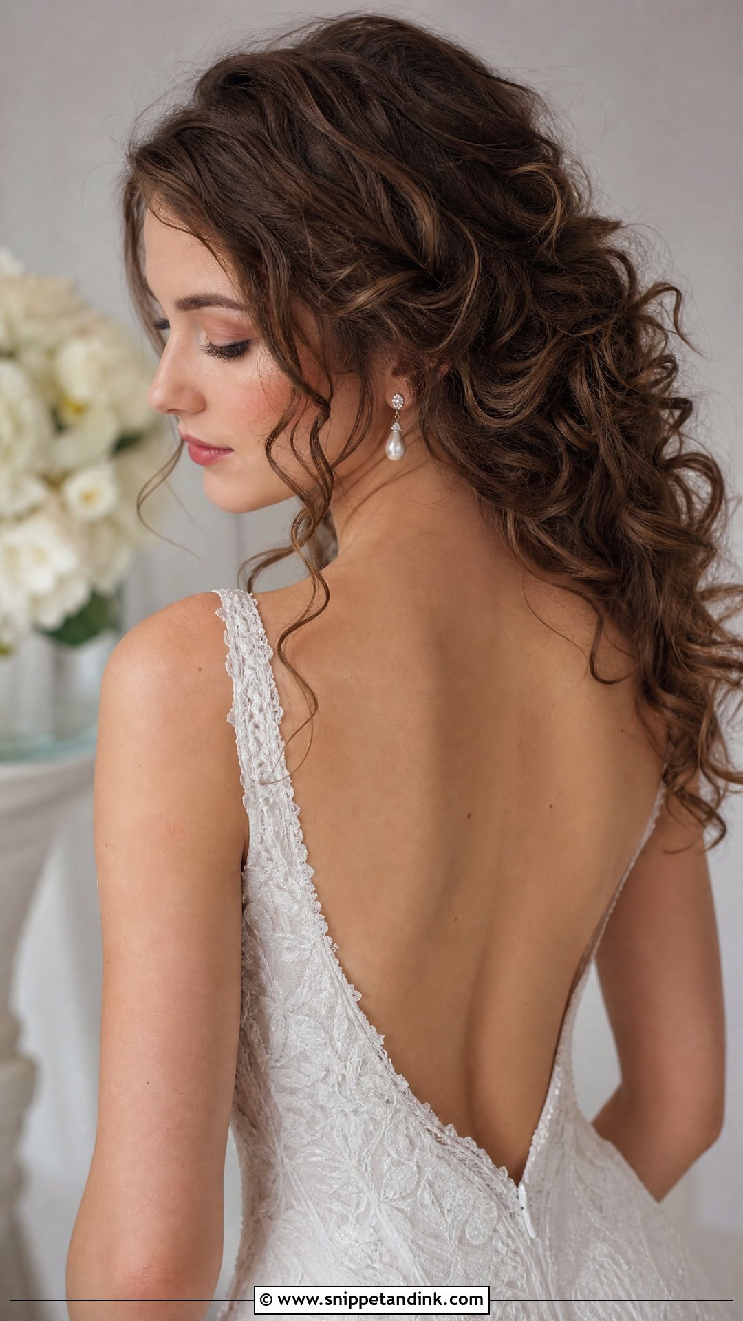 Curly Hair With Side Swept Tendrils - Snippet and Ink - 20 Bridal Hair Curly Down Ideas