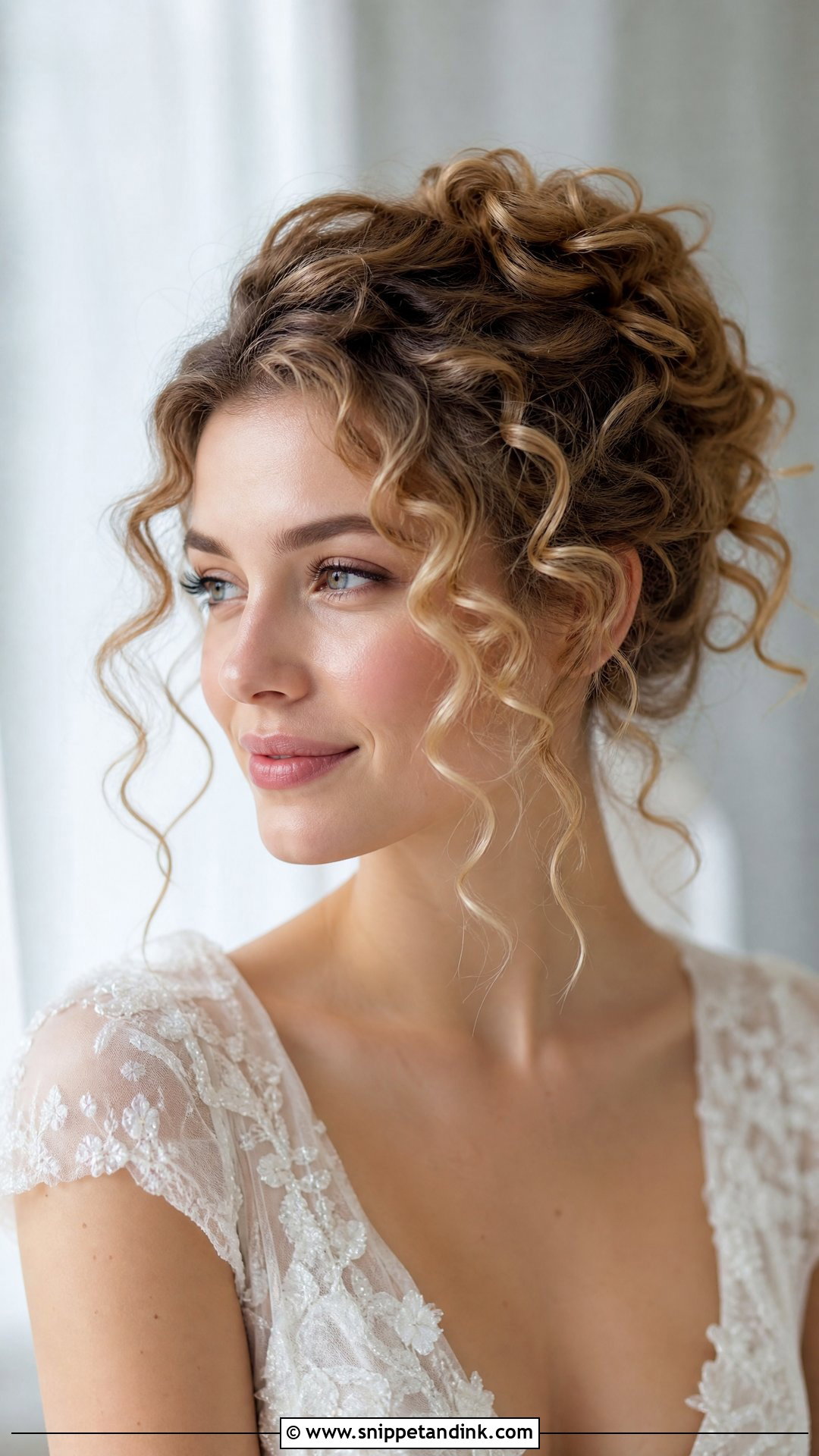 Curly Hair With Side Tendrils - Snippet and Ink - 30 Curly Bridal Hair Ideas