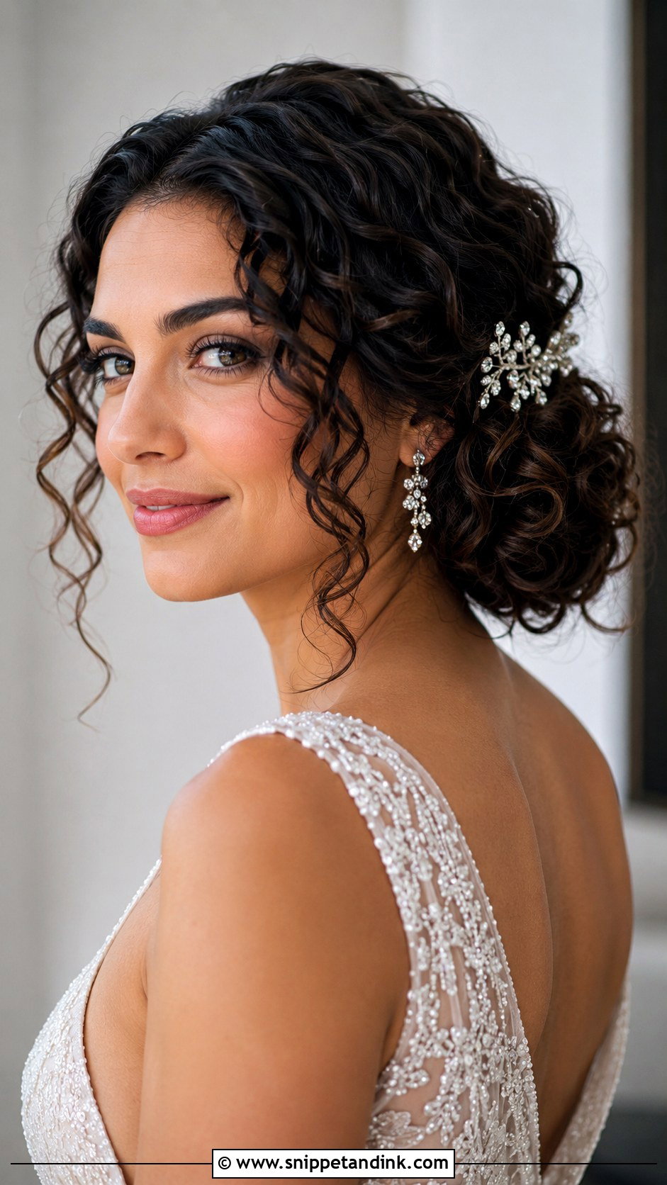 Curly Hair With Sparkly Comb - Snippet and Ink - 25 Curly Bride Hairstyles