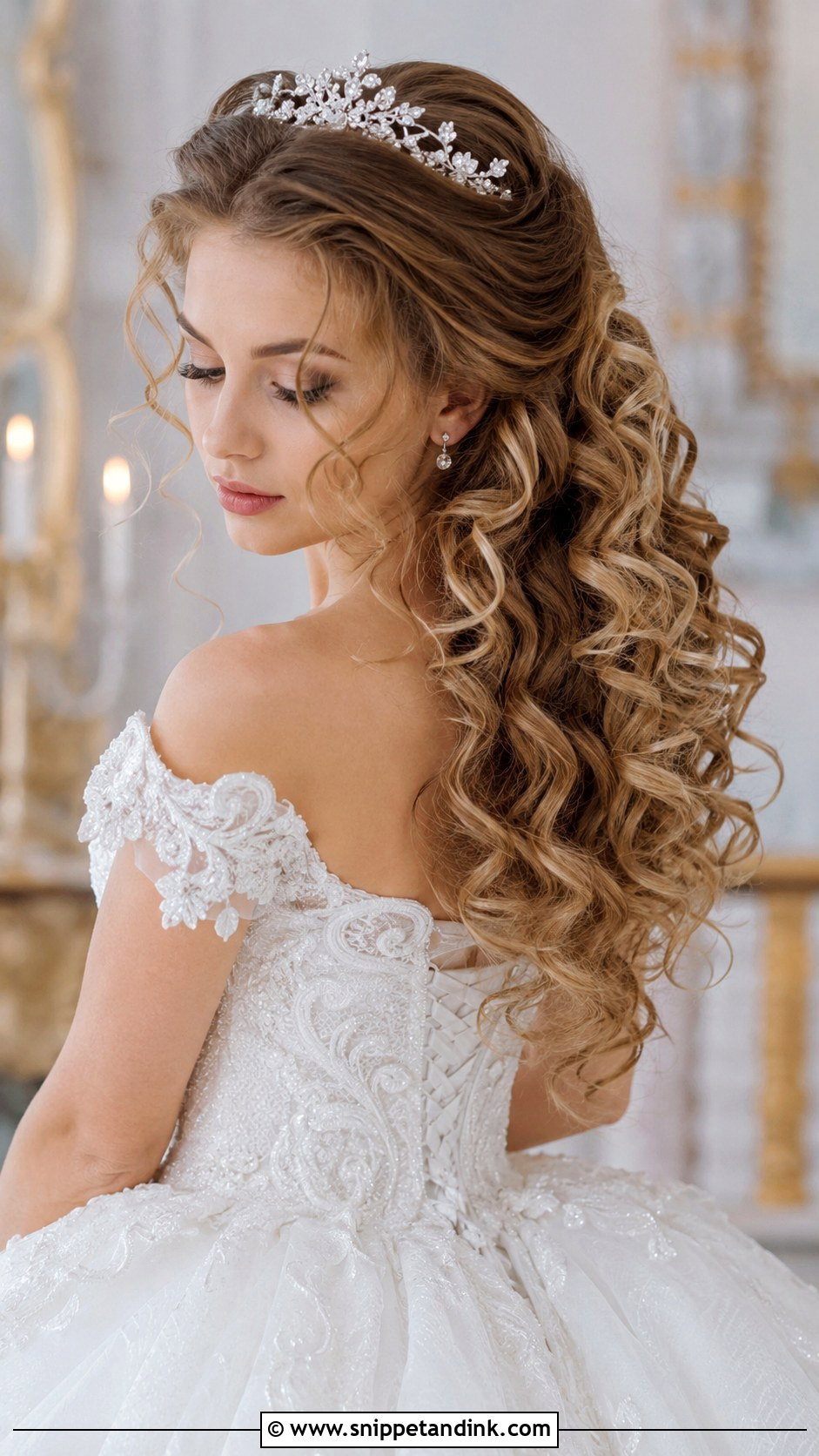 Curly Hair With Tiara Or Headband - Snippet and Ink - 20 Long Curly Bridal Hair Ideas