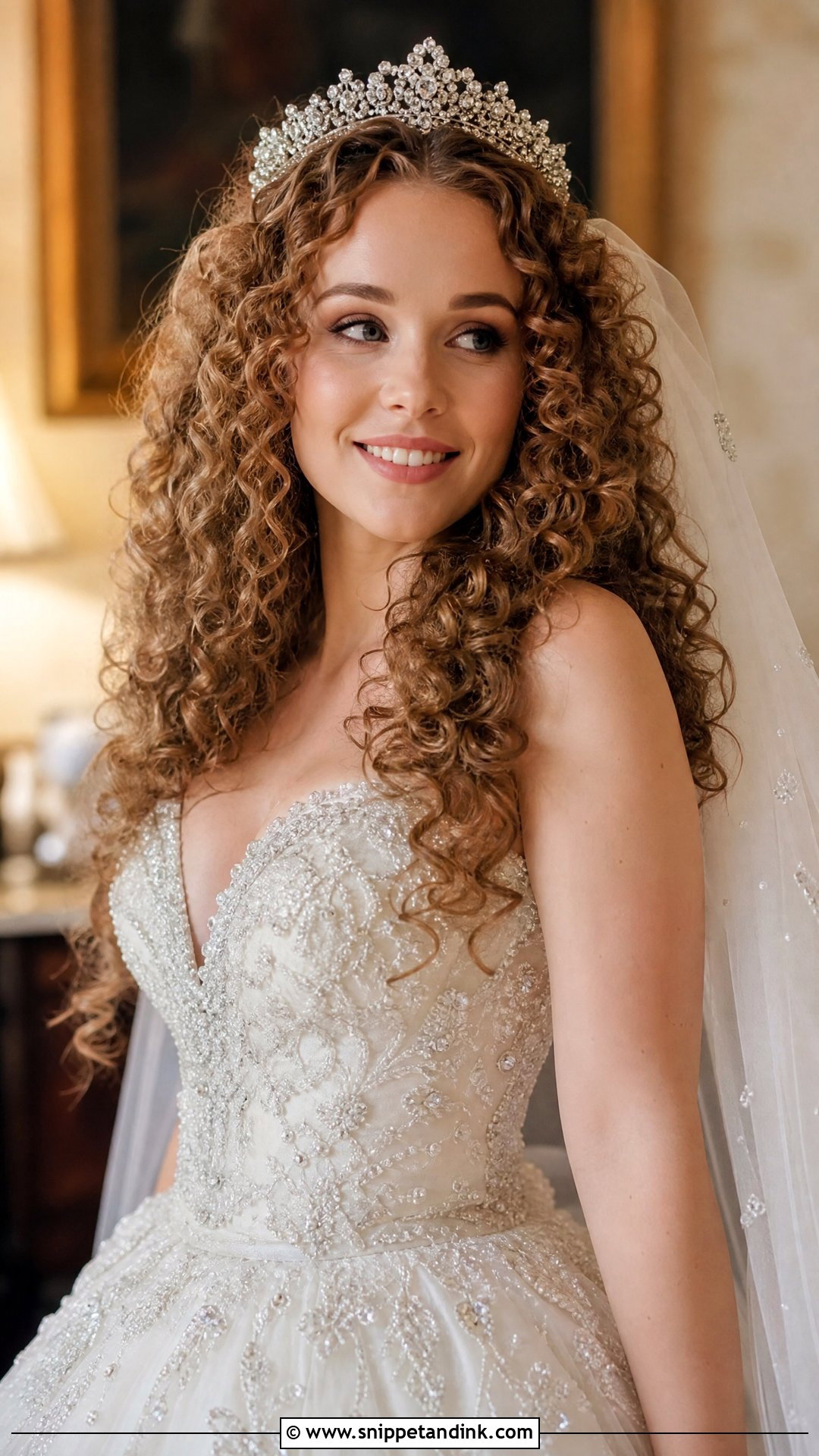 Curly Hair With Tiara - Snippet and Ink - 20 Curly Hair Bride Wedding Day Ideas