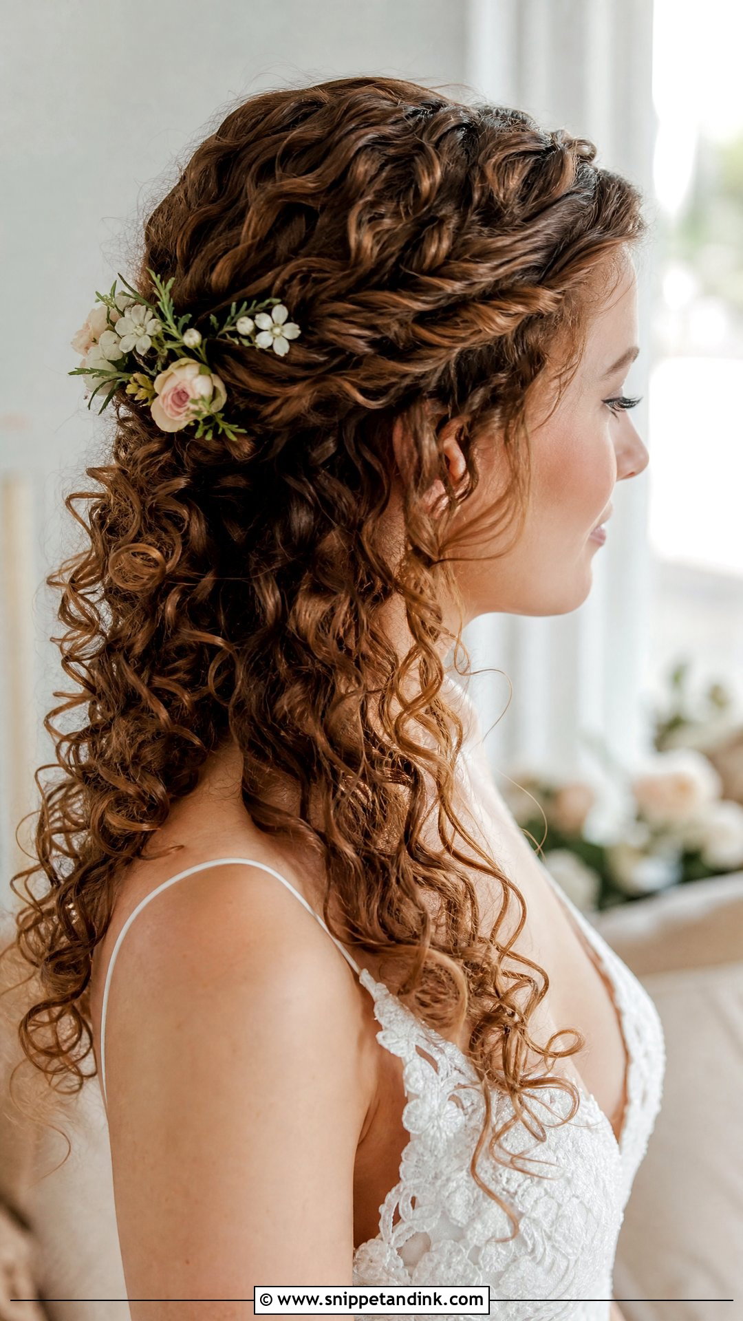 Curly Hair With Twisted Crown - Snippet and Ink - 20 Bridal Hair Curly Down Ideas