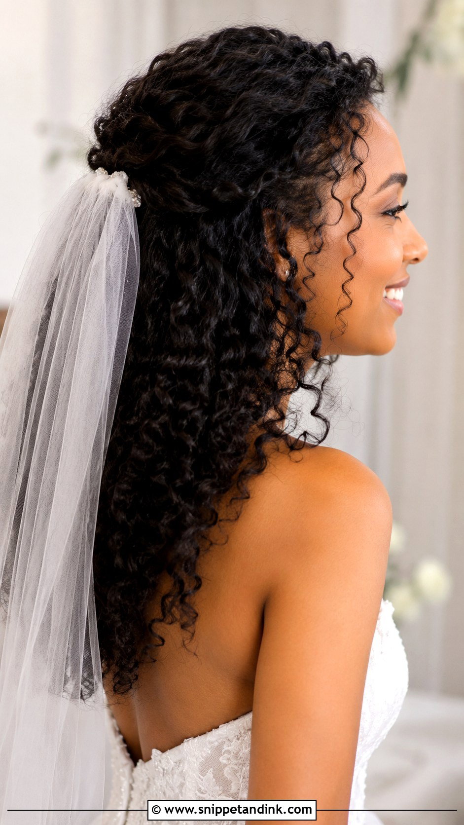 Curly Hair With Veil - Snippet and Ink - 20 Wedding Hairstyles for Natural Hair