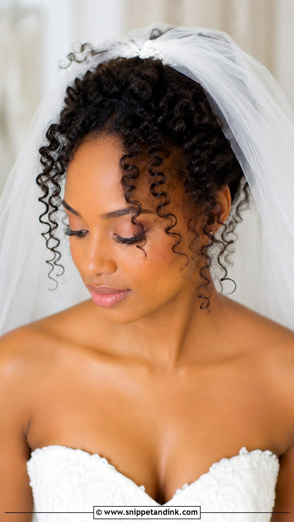 Curly Hair With Veil - Snippet and Ink - 30 Naturally Curly Bridal Hair Ideas