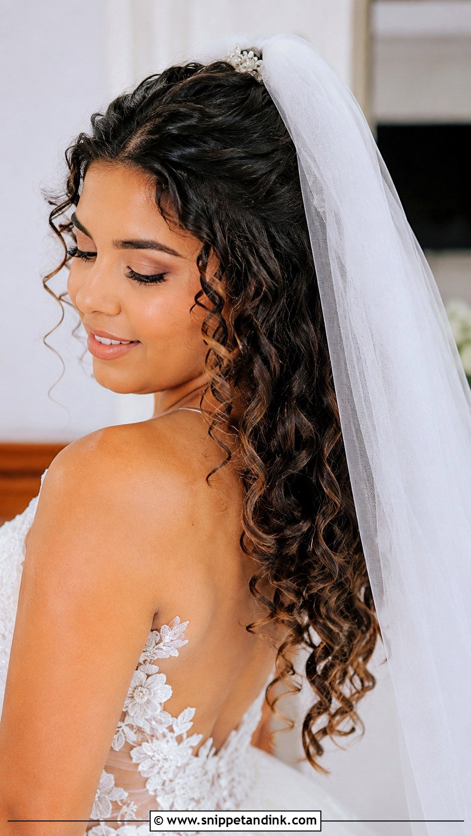 Curly Hair With Veil Down - Snippet and Ink - 25 Curly Hair Bridal Hairstyles