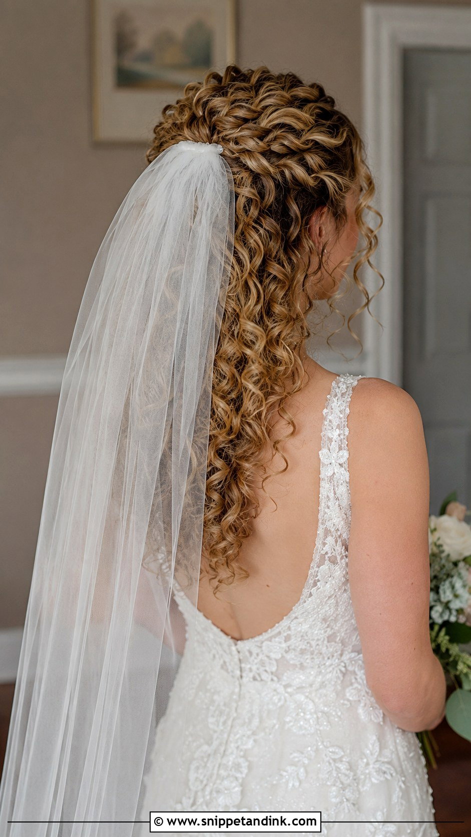 Curly Hair With Veil Wedding Hairstyle - Snippet and Ink - 20 Simple Curly Wedding Hairstyles