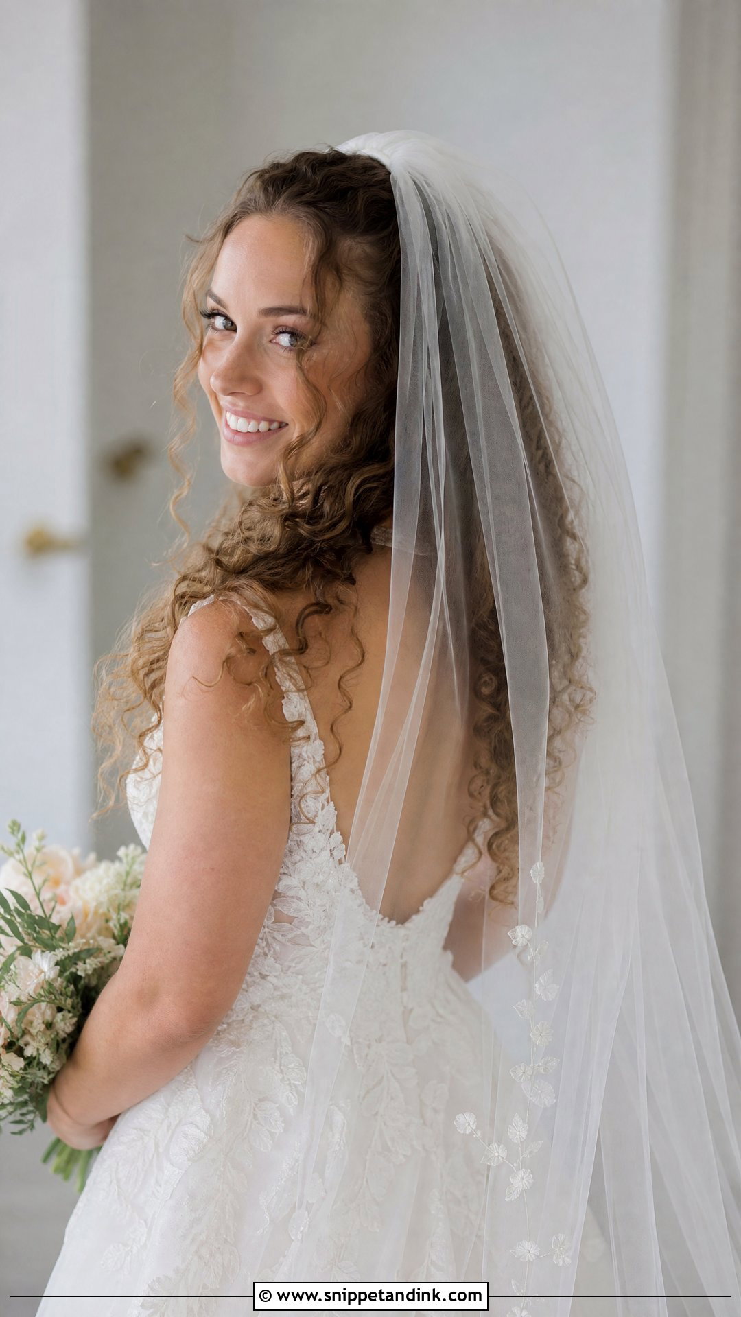 Curly Hair With Veil Wedding Hairstyle - Snippet and Ink - 20 Natural Curls Wedding Curly Hairstyles