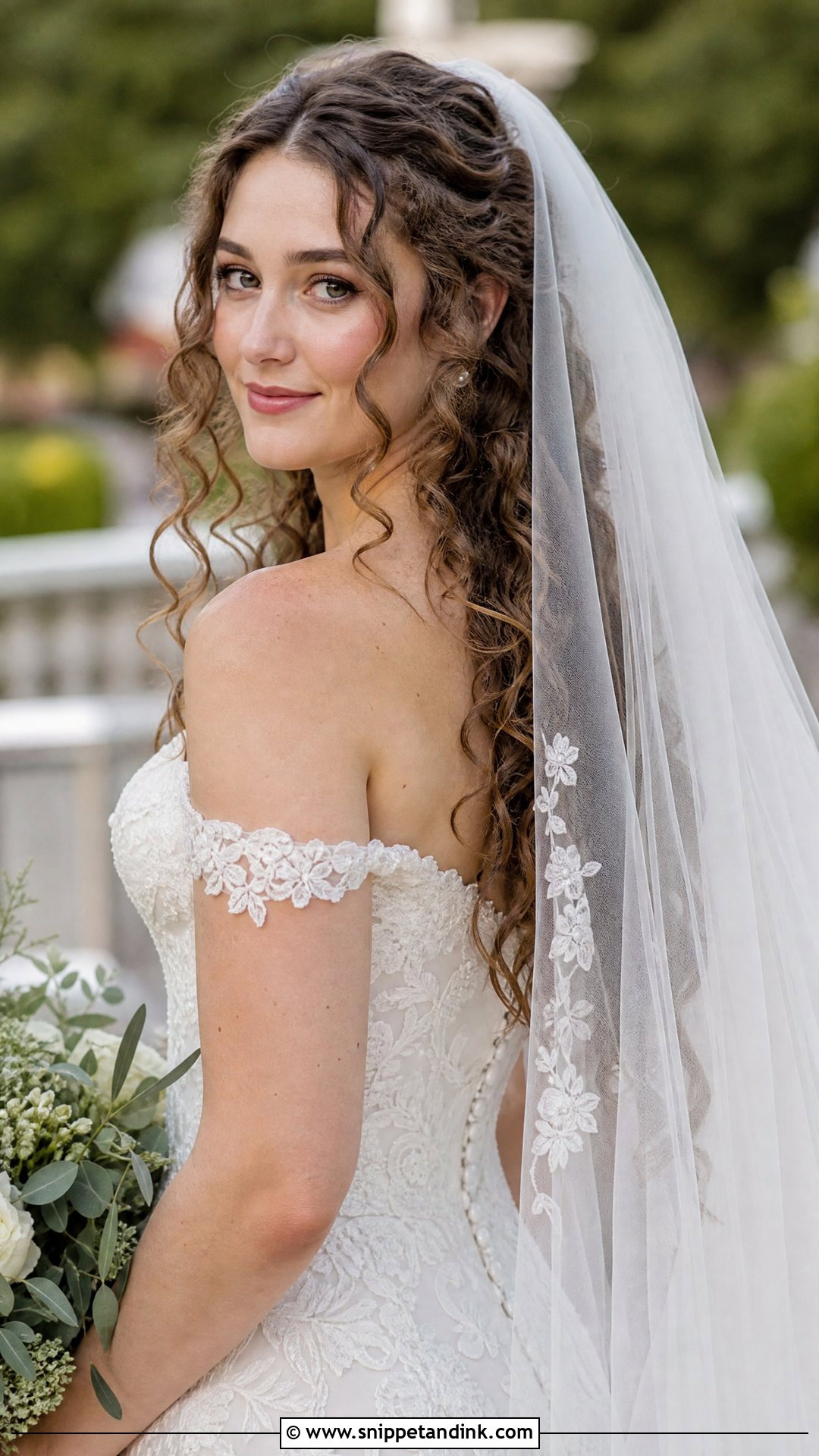 Curly Hair With Veil Wedding Look - Snippet and Ink - 30 Curls Hairstyles for Wedding