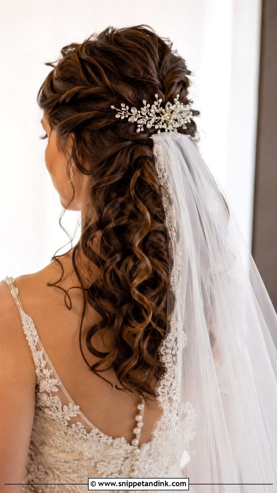 Curly Hair With Veil and Comb - Snippet and Ink - 25 Curly Hair for Wedding Ideas
