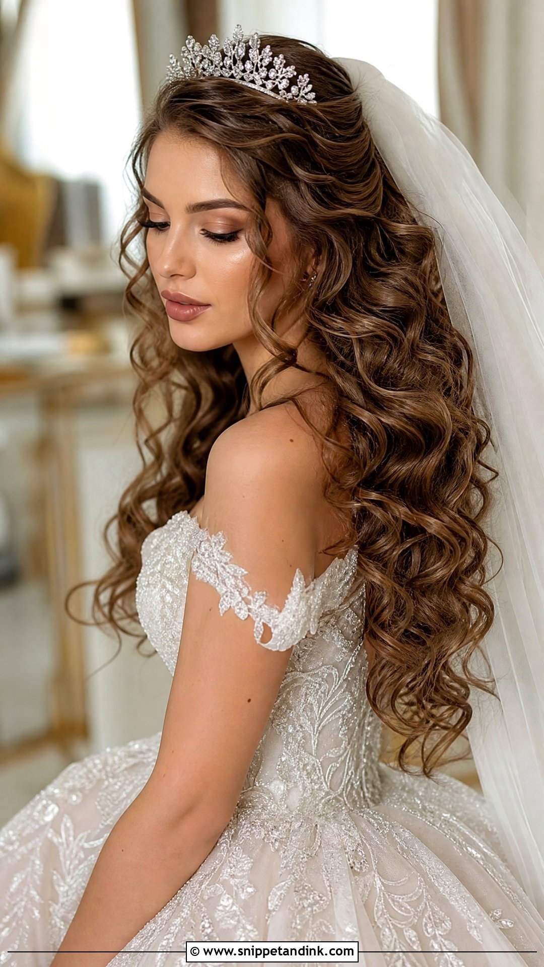 Curly Hair With Veil and Tiara - Snippet and Ink - 20 Curly Hairstyles for Weddings