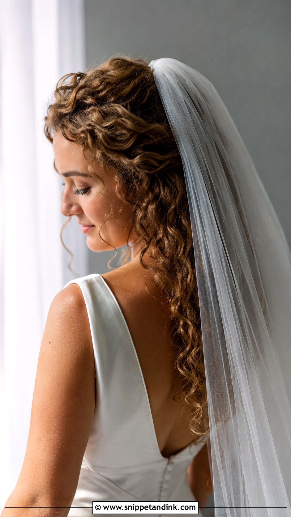 Curly Hair With Veil - Snippet and Ink - 20 Bride with Curly Hair Ideas
