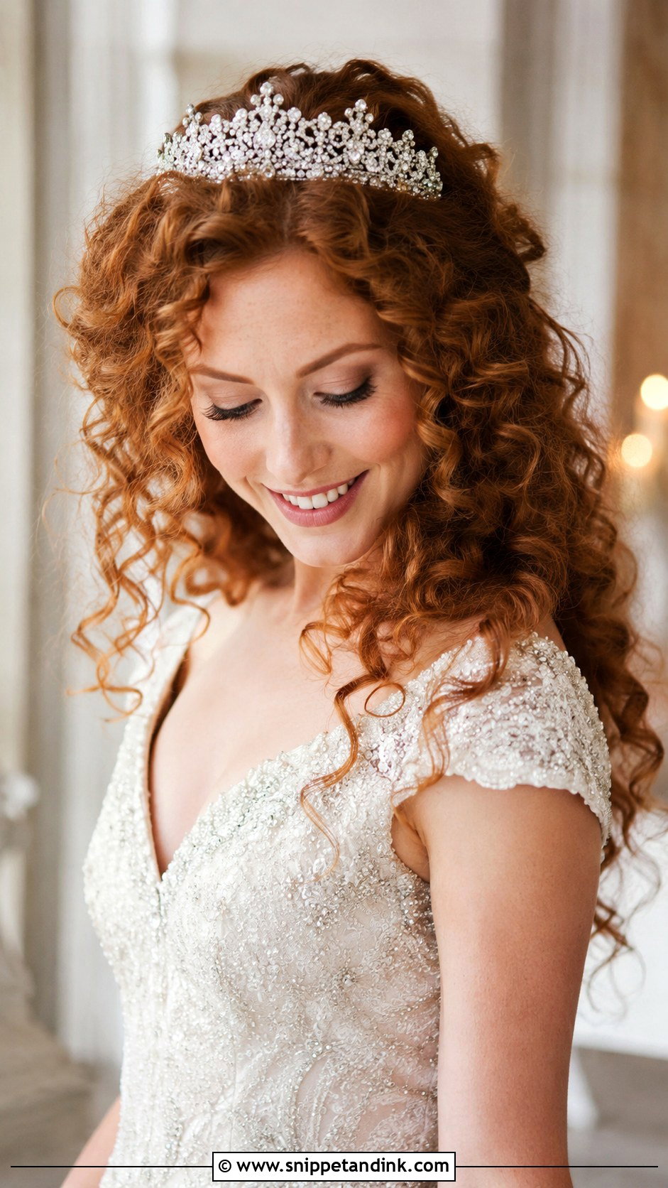 Curly Hair with Bridal Tiara - Snippet and Ink - 25 Natural Curly Wedding Hairstyles