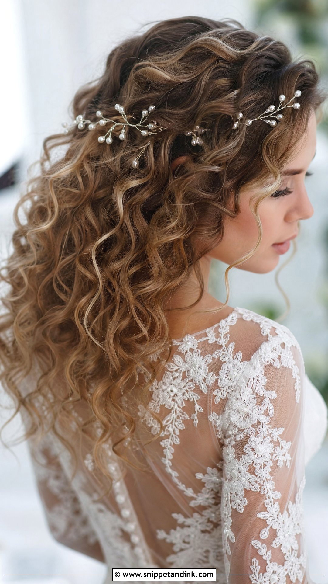 Curly Hair with Hair Vine Accessory - Snippet and Ink - 30 Curly Wedding Hairstyles