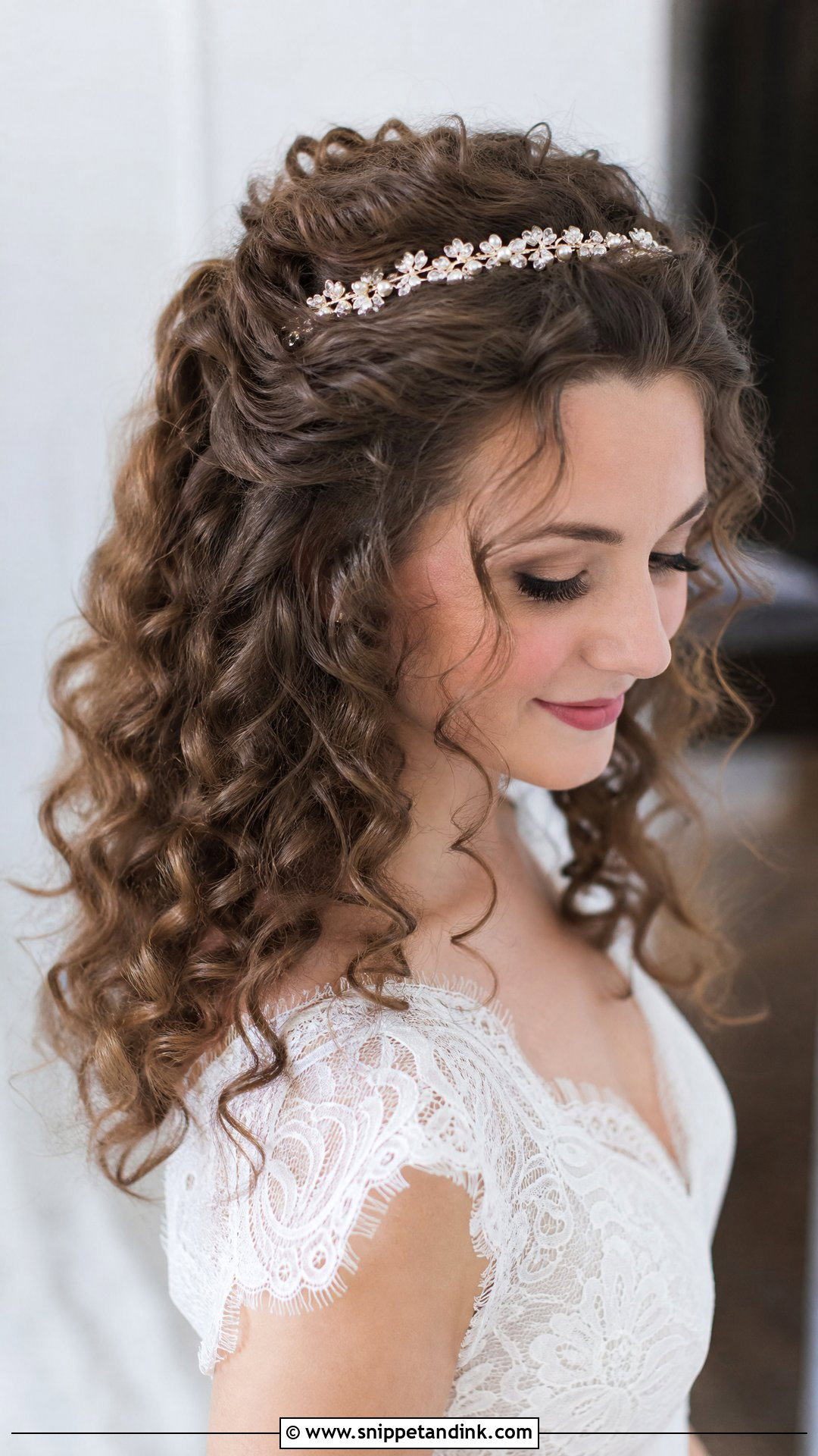 Curly Hair with Headband for Brides - Snippet and Ink - 30 Curly Wedding Hairstyles