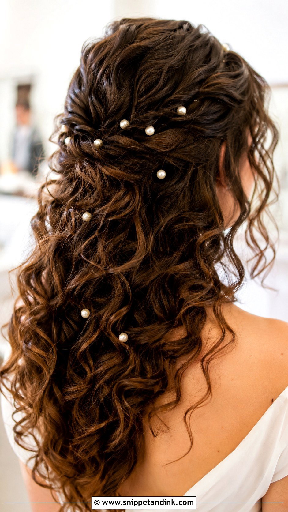 Curly Hair with Pearl Pins - Snippet and Ink - 30 Curly Hair Bride Ideas