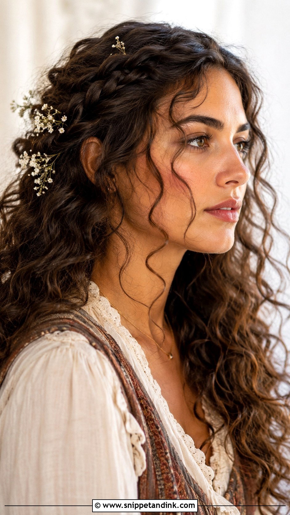Curly Hair with Side Braid Accent for Wedding Guest - Snippet and Ink - 25 Curly Hair Hairstyles for Wedding Guest