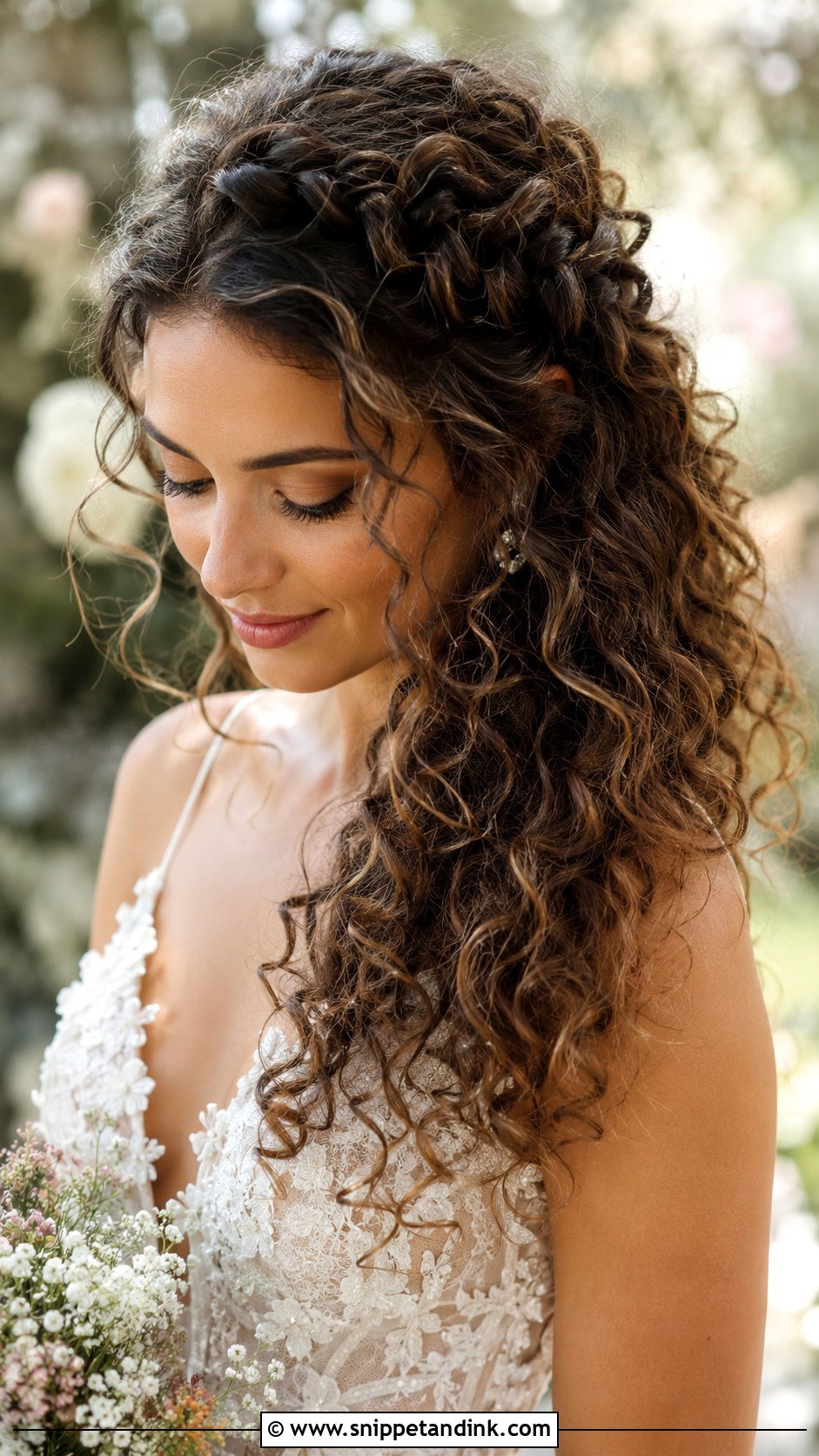 Curly Hair with Side Braid and Loose Curls - Snippet and Ink - 25 Natural Curly Wedding Hairstyles