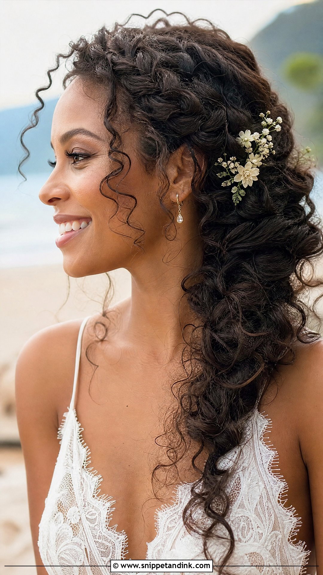 Curly Hair with Side Braid - Snippet and Ink - 20 Curly Wedding Hairstyle Ideas