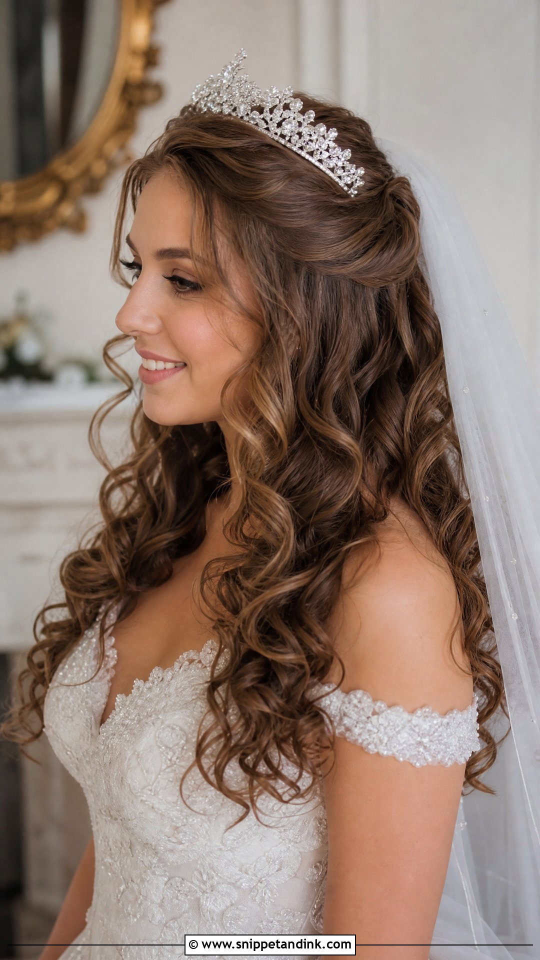 Curly Hair with Tiara for Brides - Snippet and Ink - 30 Curly Wedding Hairstyles