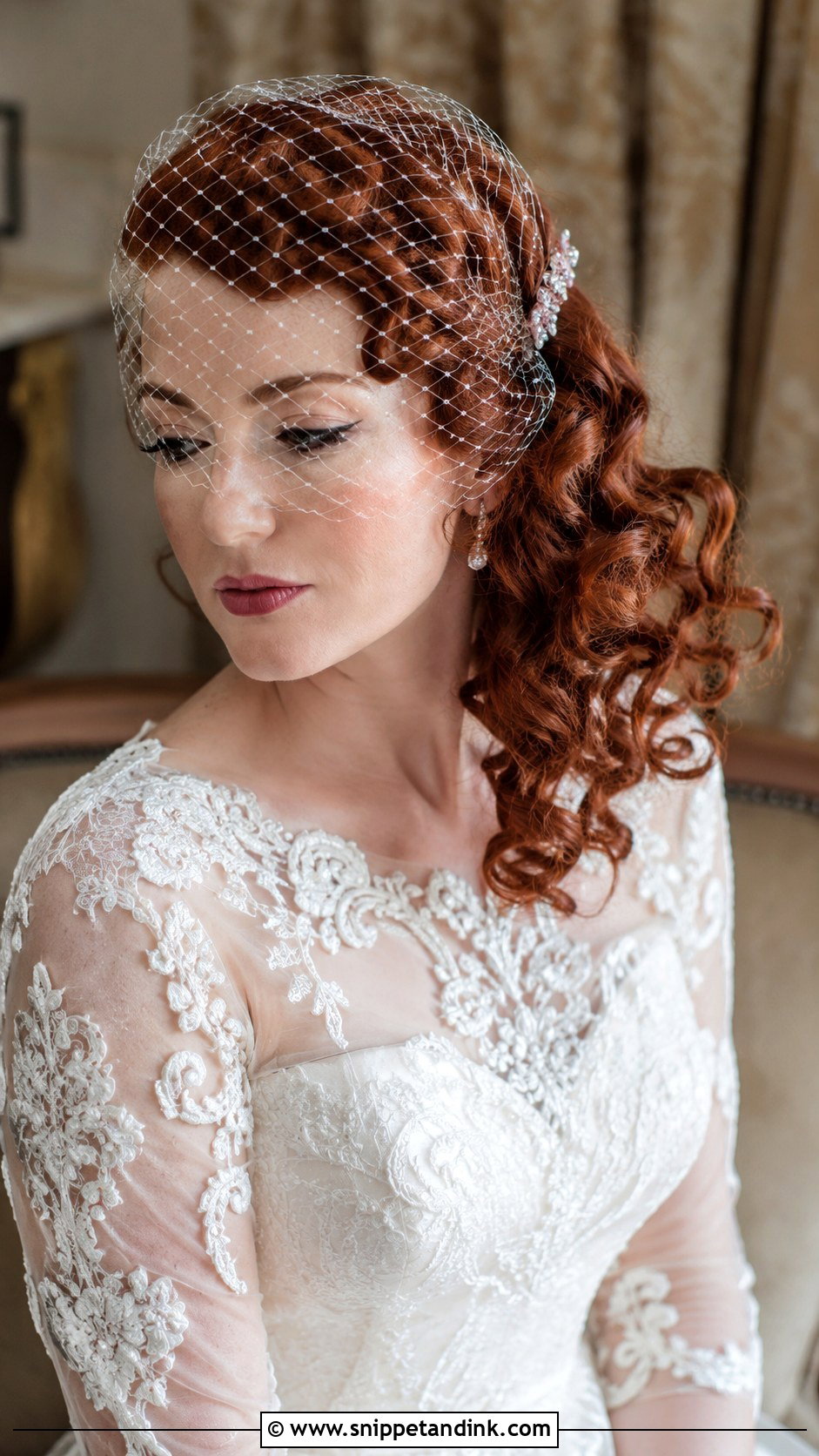 Curly Hairstyle With Birdcage Veil - Snippet and Ink - 20 Short Curly Hair Wedding Ideas