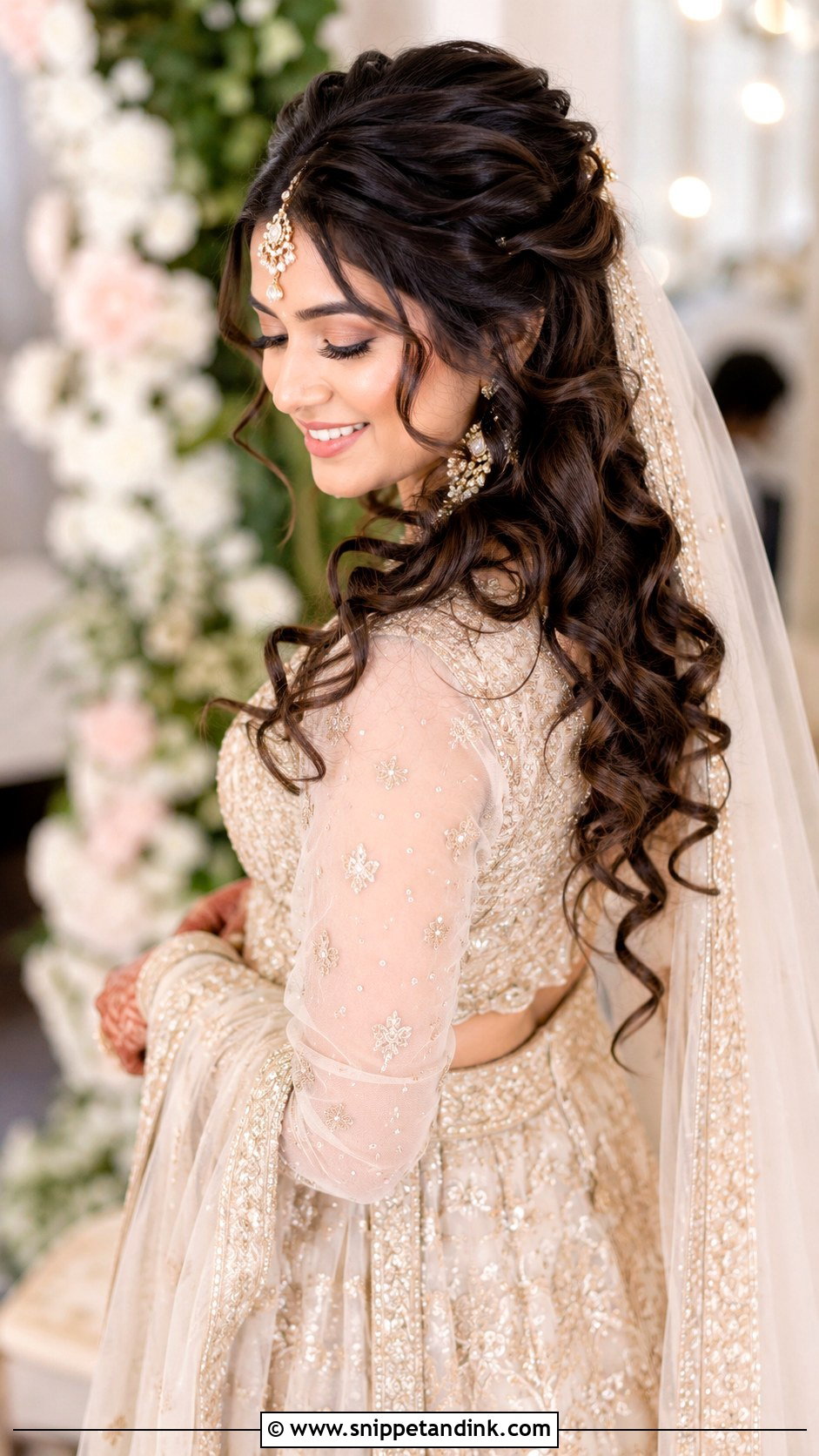 Curly Hairstyle With Dupatta For Indian Wedding - Snippet and Ink - 20 Curly Hairstyles for Indian Wedding