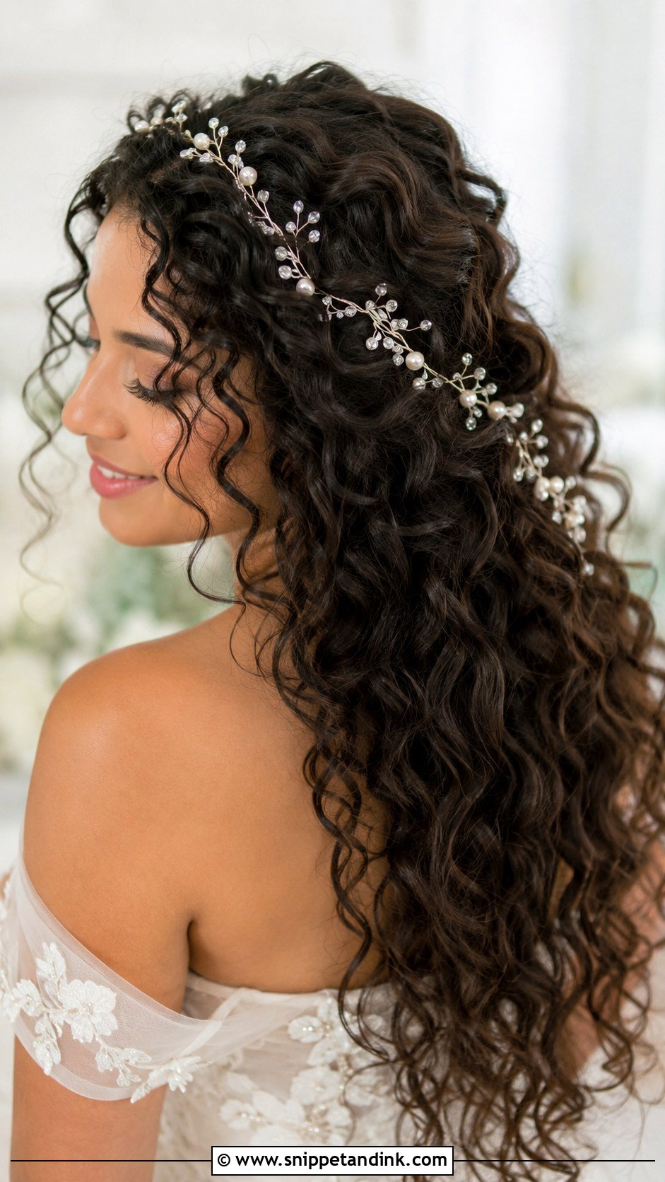 Curly Hairstyle With Hair Vine - Snippet and Ink - 30 Curls Hairstyles for Wedding