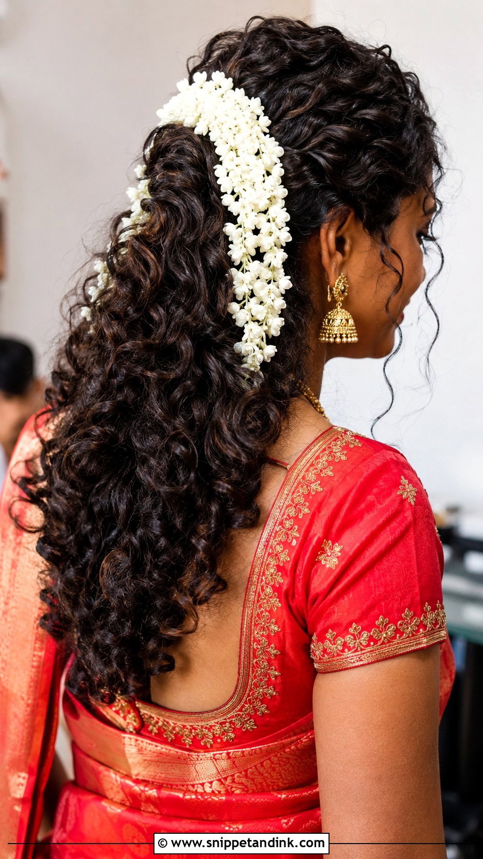 Curly Hairstyle With Jasmine Garland - Snippet and Ink - 20 South Indian Bride Hairstyle with Jasmine Flowers