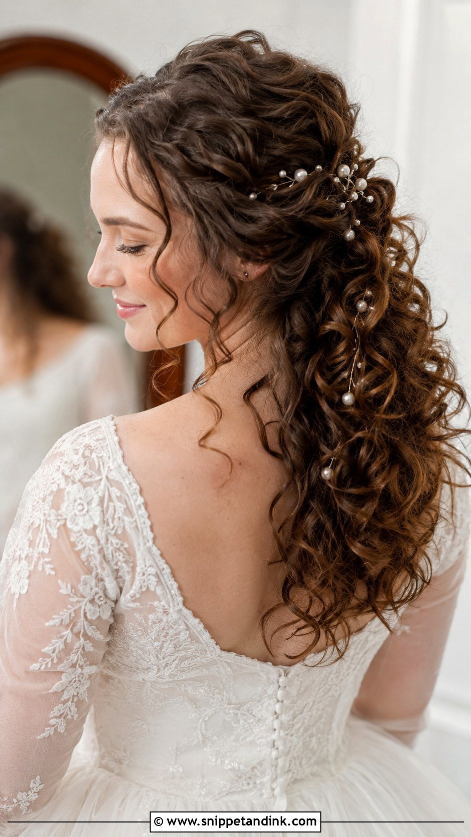 Curly Hairstyle With Pearl Accessories - Snippet and Ink - 20 Naturally Curly Hairstyles for Wedding
