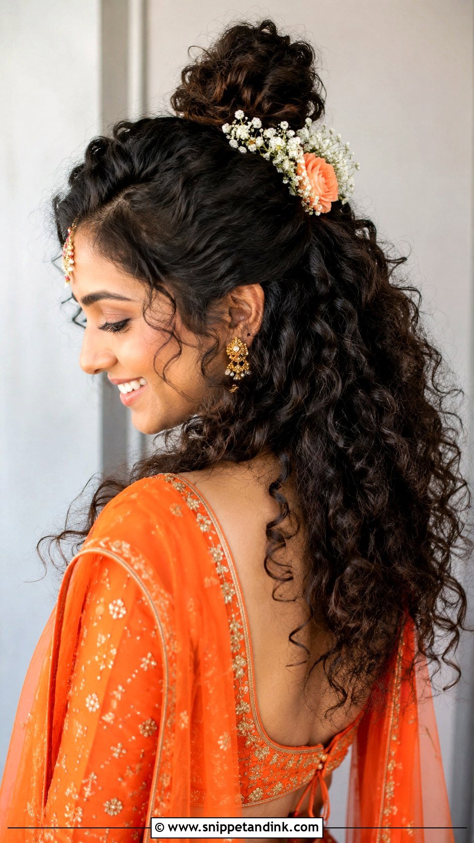 Curly Half Bun for Bride - Snippet and Ink - 25 Mehandi Hairstyles for Bride