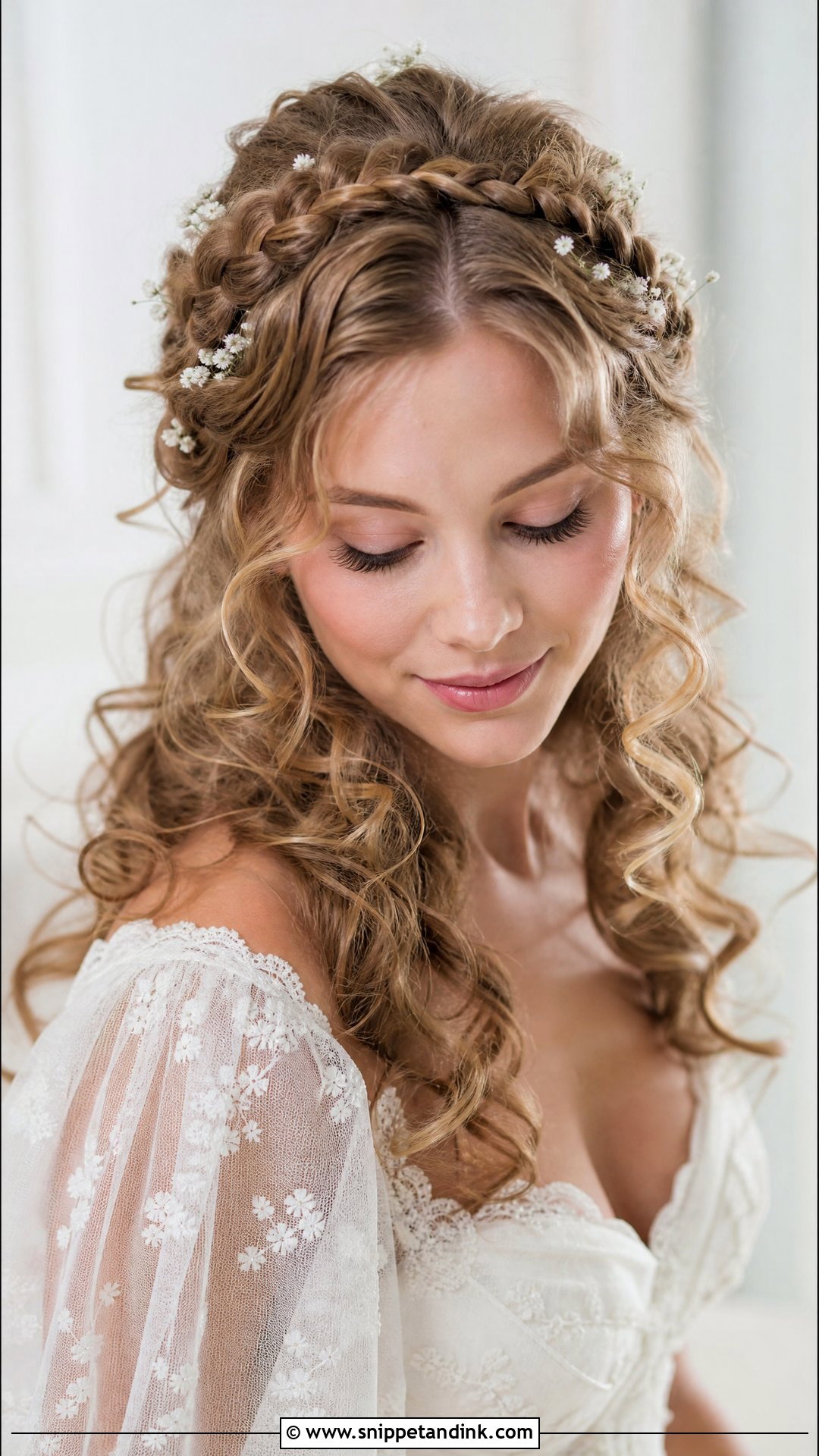 Curly Half Up Braided Crown - Snippet and Ink - 20 Curly Hairstyles for Weddings