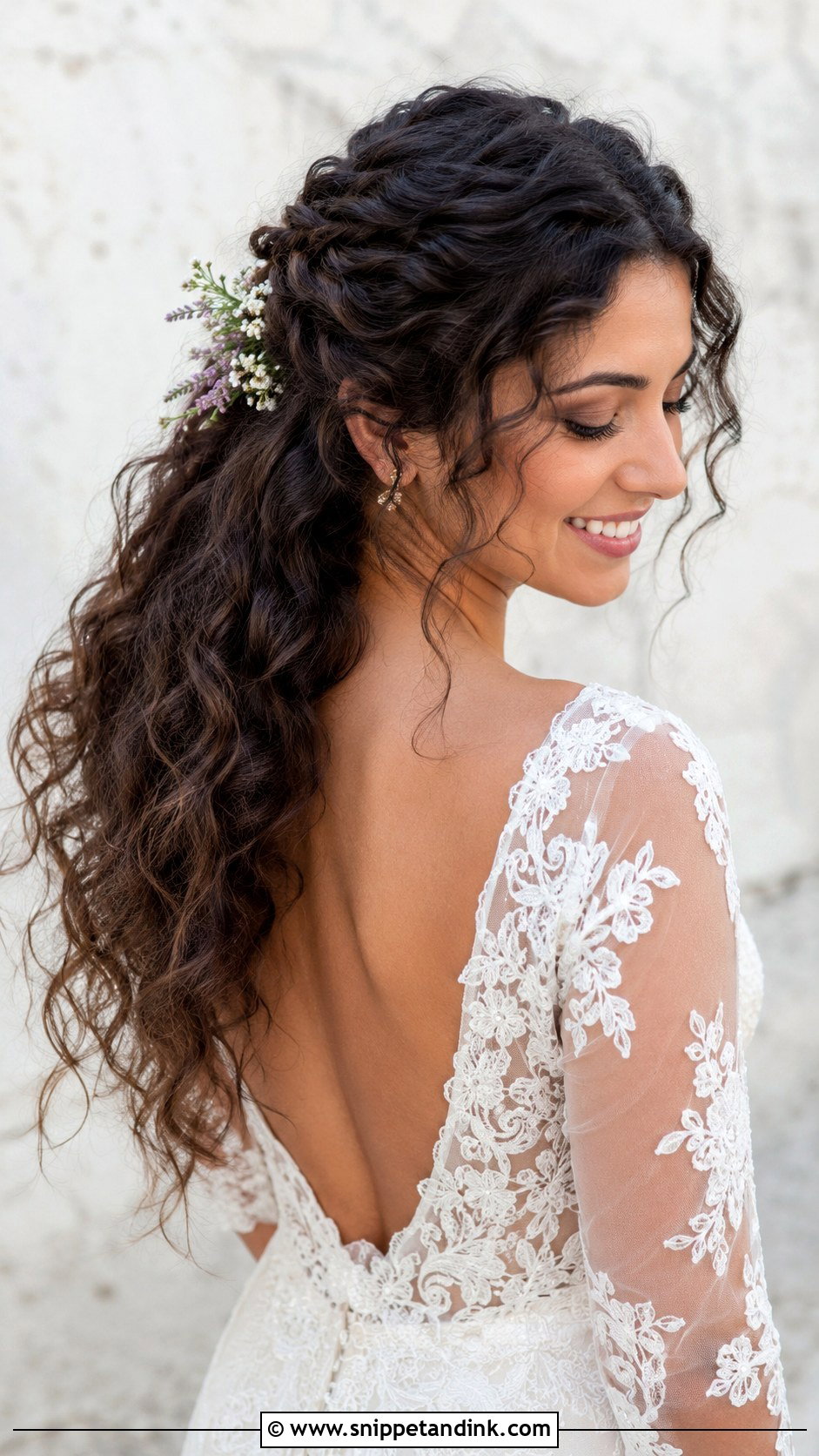 Curly Half Up Braided Wedding Hairstyle - Snippet and Ink - 25 Curly Hair Styles for Wedding