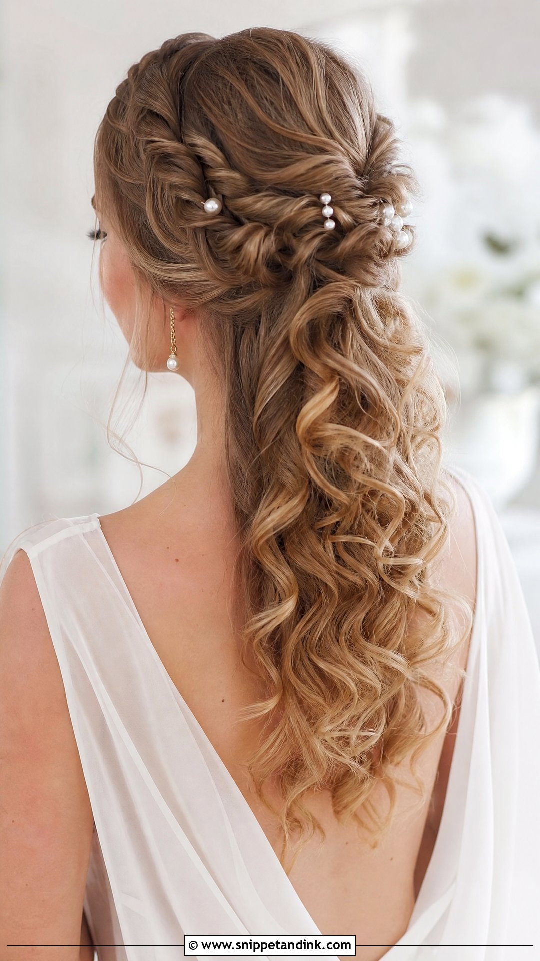 Curly Half Up Braided Wedding Style - Snippet and Ink - 20 Long Curly Hair Wedding Styles