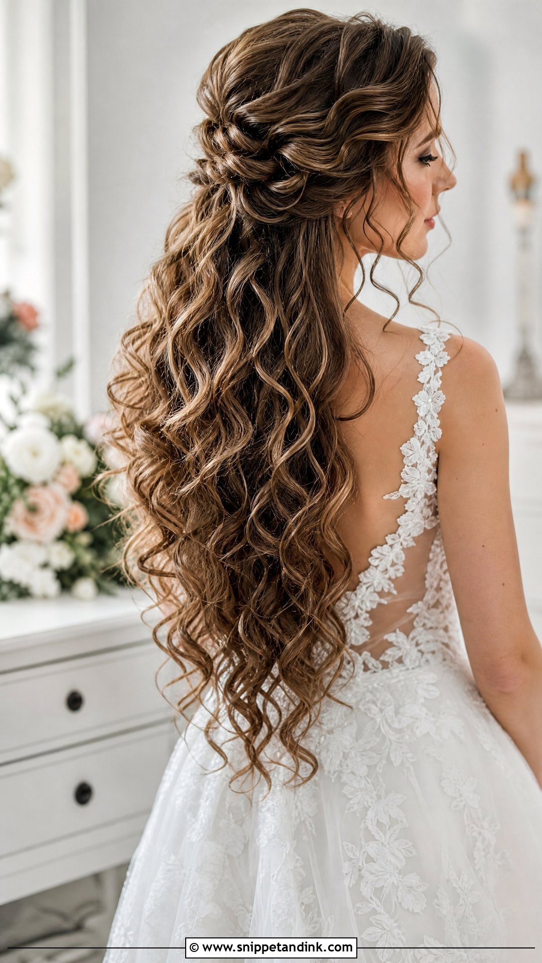 Curly Half Up Bridal Hair For Long Hair - Snippet and Ink - 15 Curly Half-Up Bridal Hair Ideas