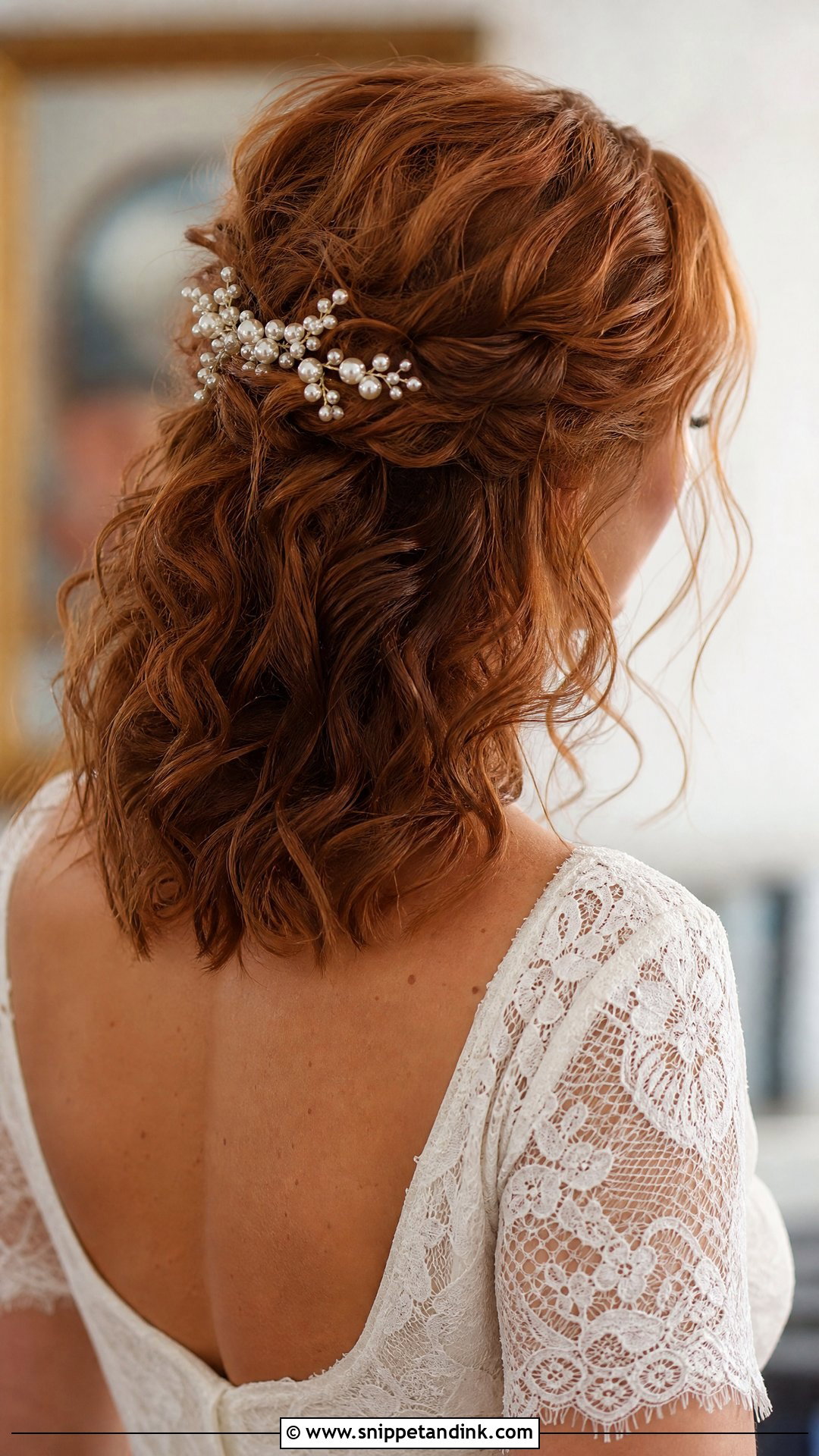 Curly Half Up Bridal Hair For Medium Hair - Snippet and Ink - 15 Curly Half-Up Bridal Hair Ideas