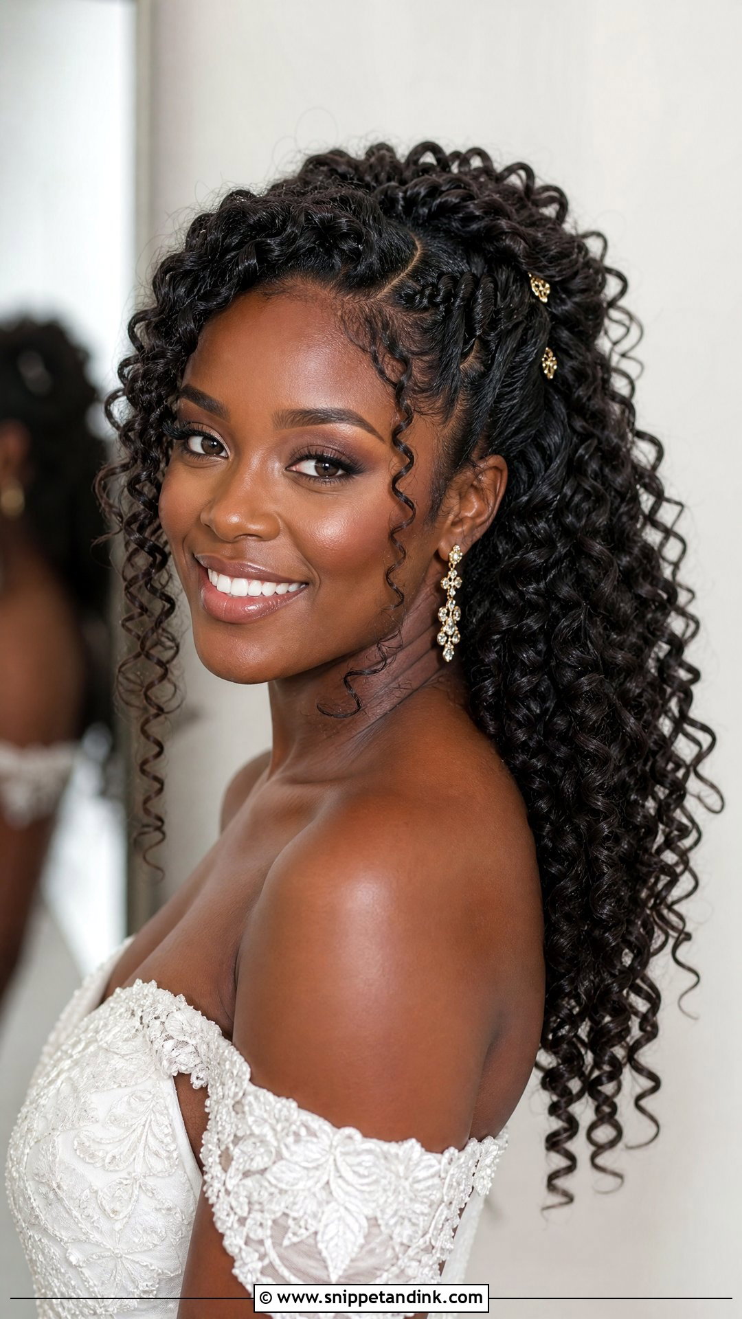 Curly Half Up Bridal Hair For Natural Curls - Snippet and Ink - 15 Curly Half-Up Bridal Hair Ideas
