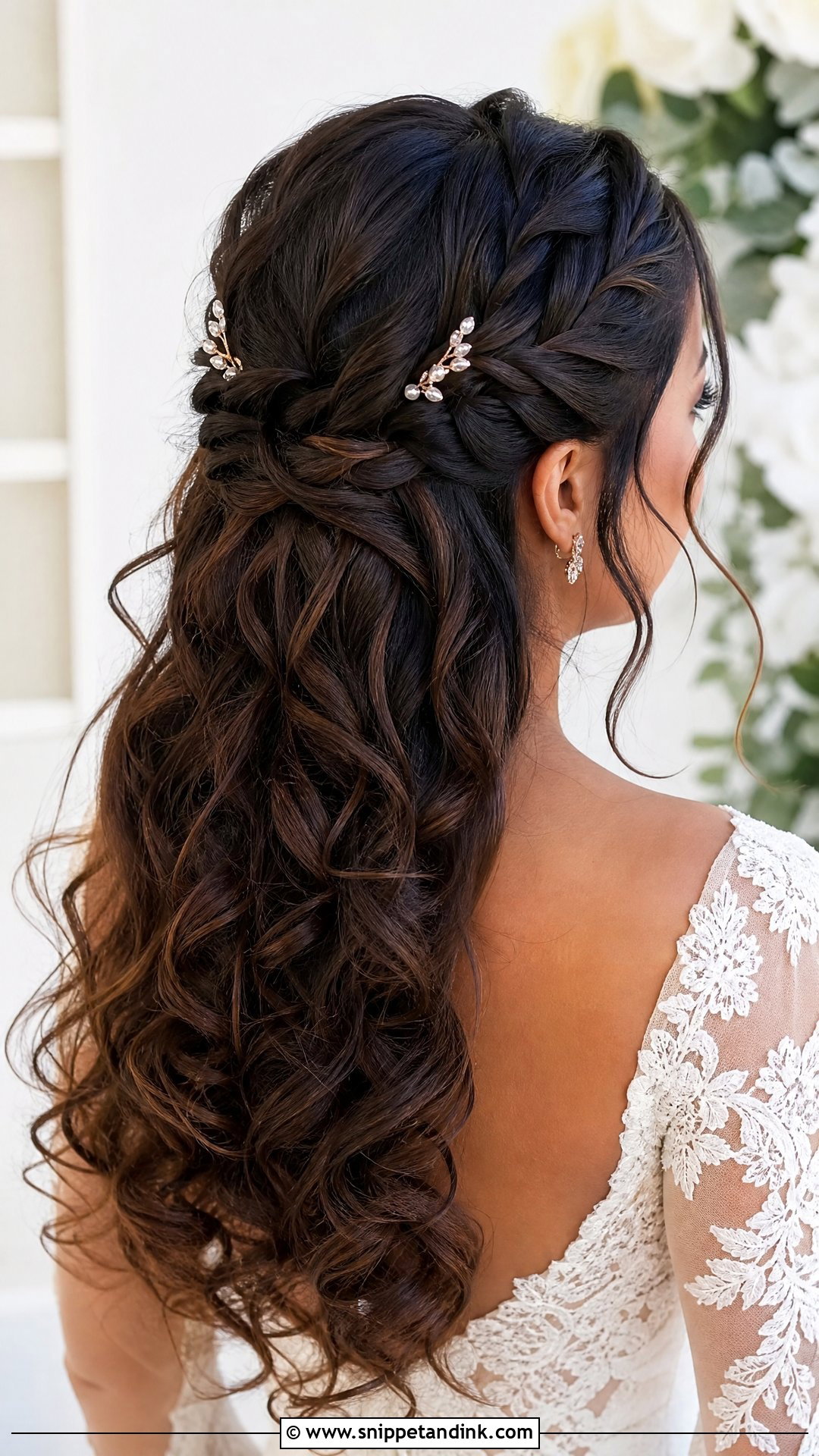 Curly Half Up Bridal Hair With Braids - Snippet and Ink - 15 Curly Half-Up Bridal Hair Ideas