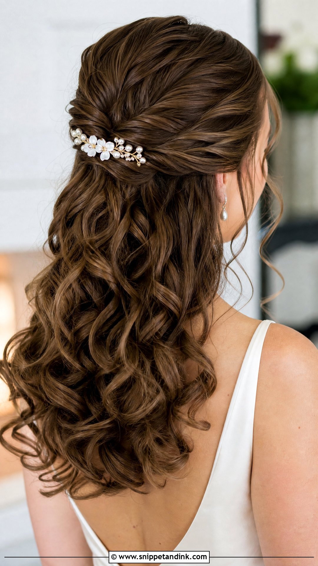 Curly Half Up Bridal Hair With Clip - Snippet and Ink - 15 Curly Half-Up Bridal Hair Ideas